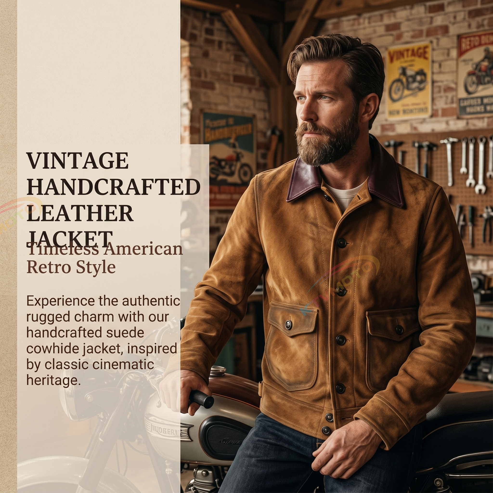 Handmade Vintage Natural Cow Suede Leather Jacket-A1