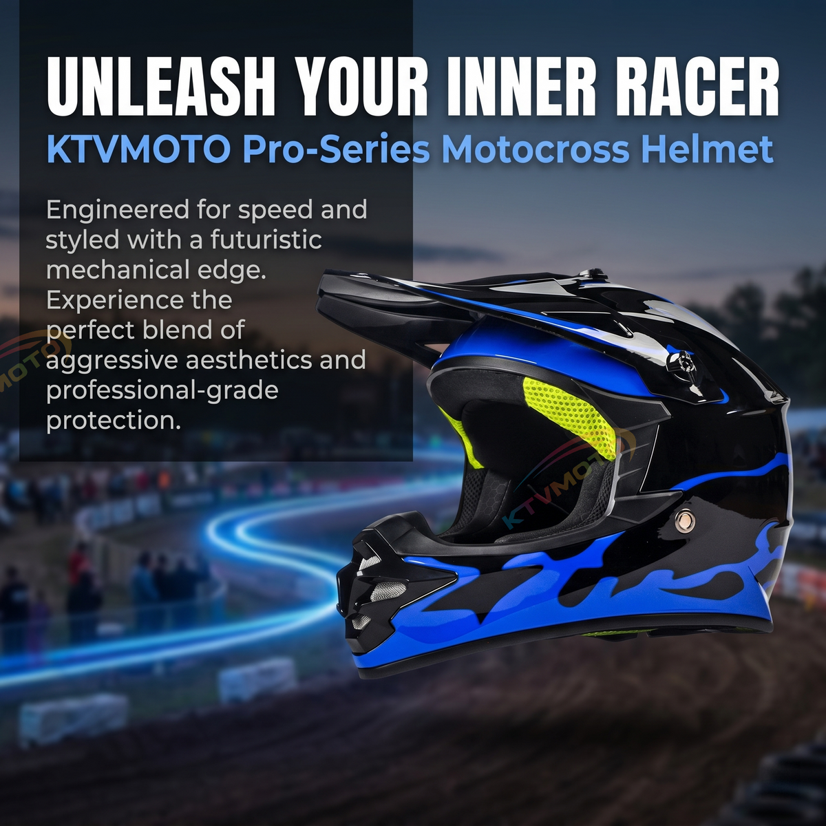 Blue Flame Off-Road Motorcycle Helmet — DOT Certified-I86