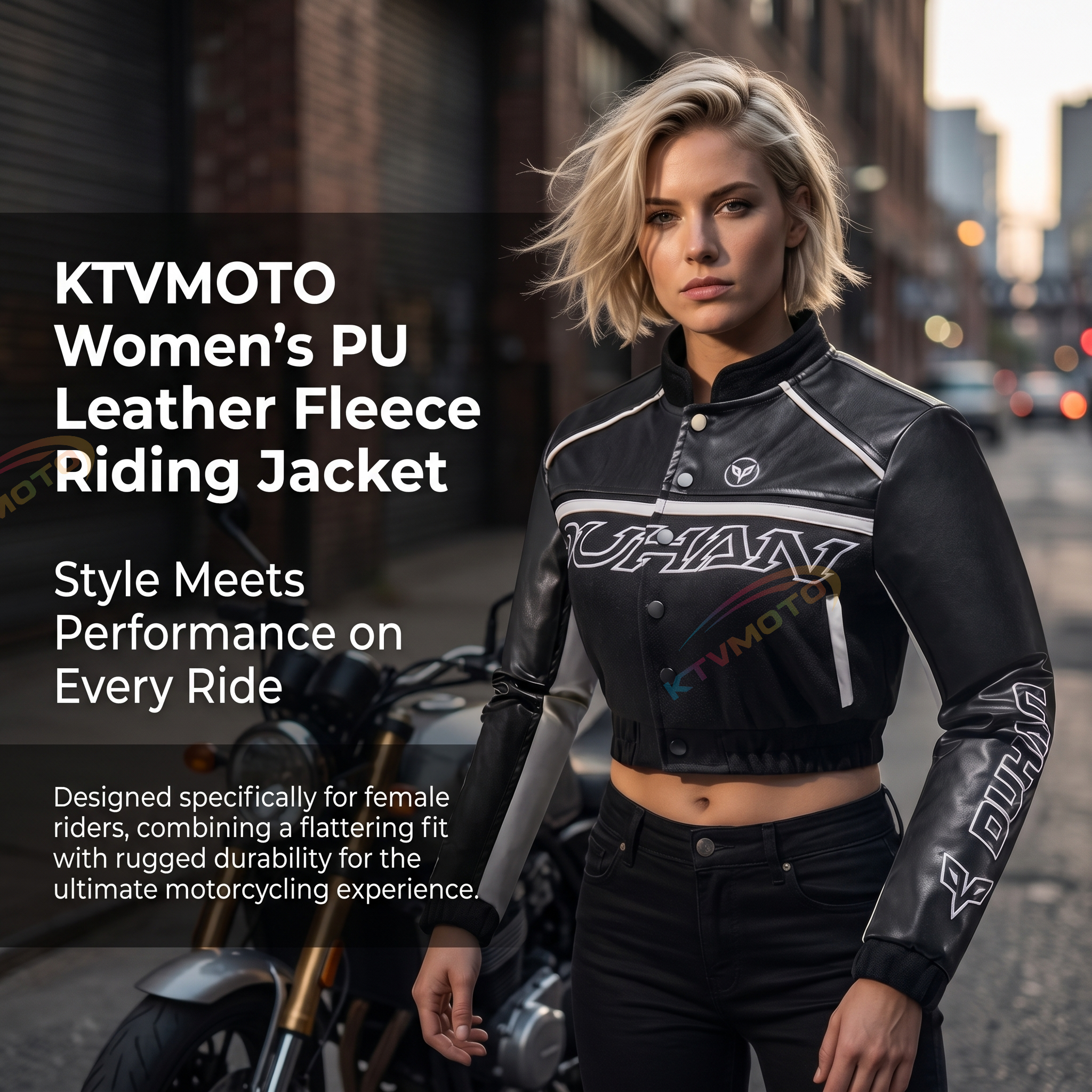 Women's PU Leather Wool Cycling Jacket-J45