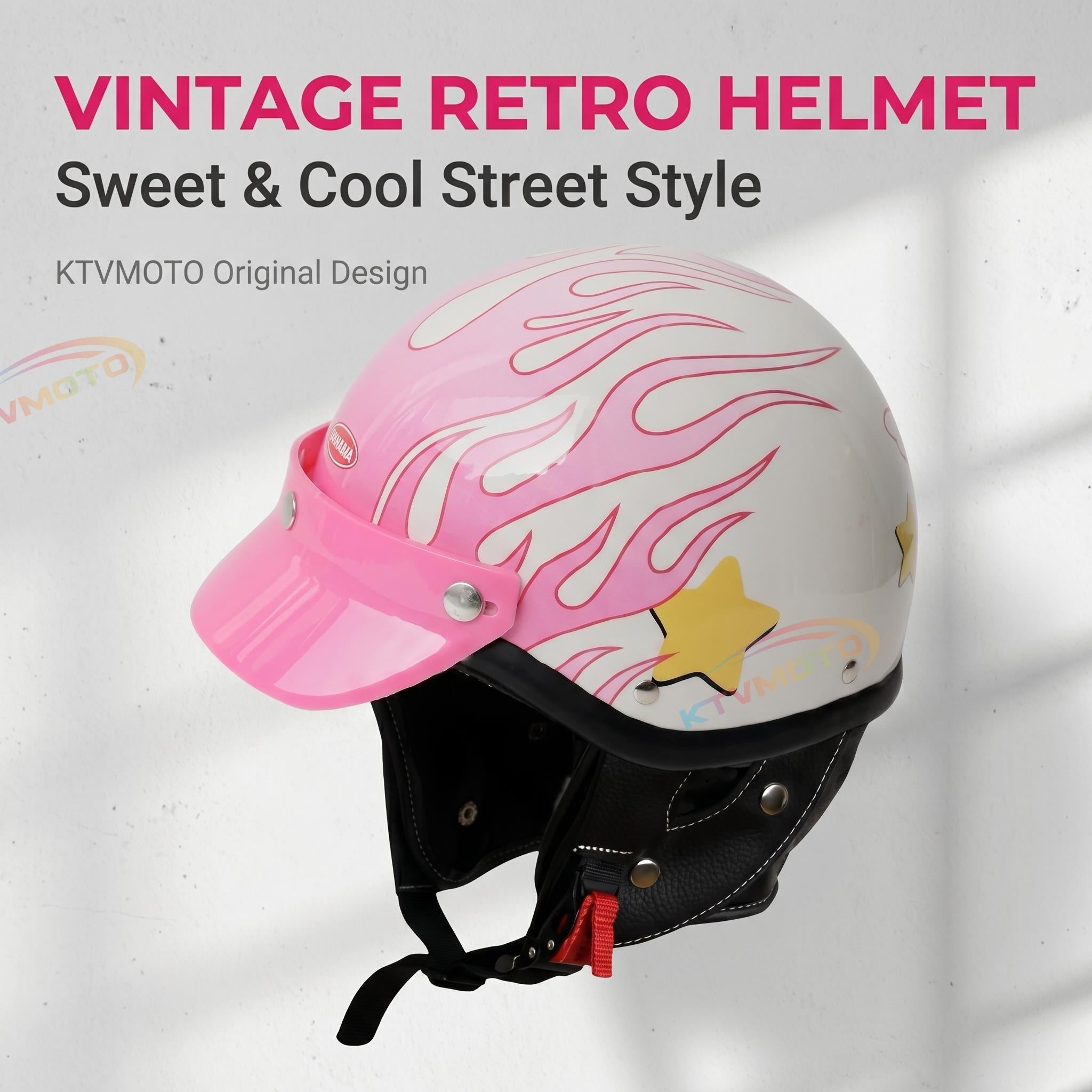 Pink Flame Open Face Motorcycle Helmet for Women Scooter-I39