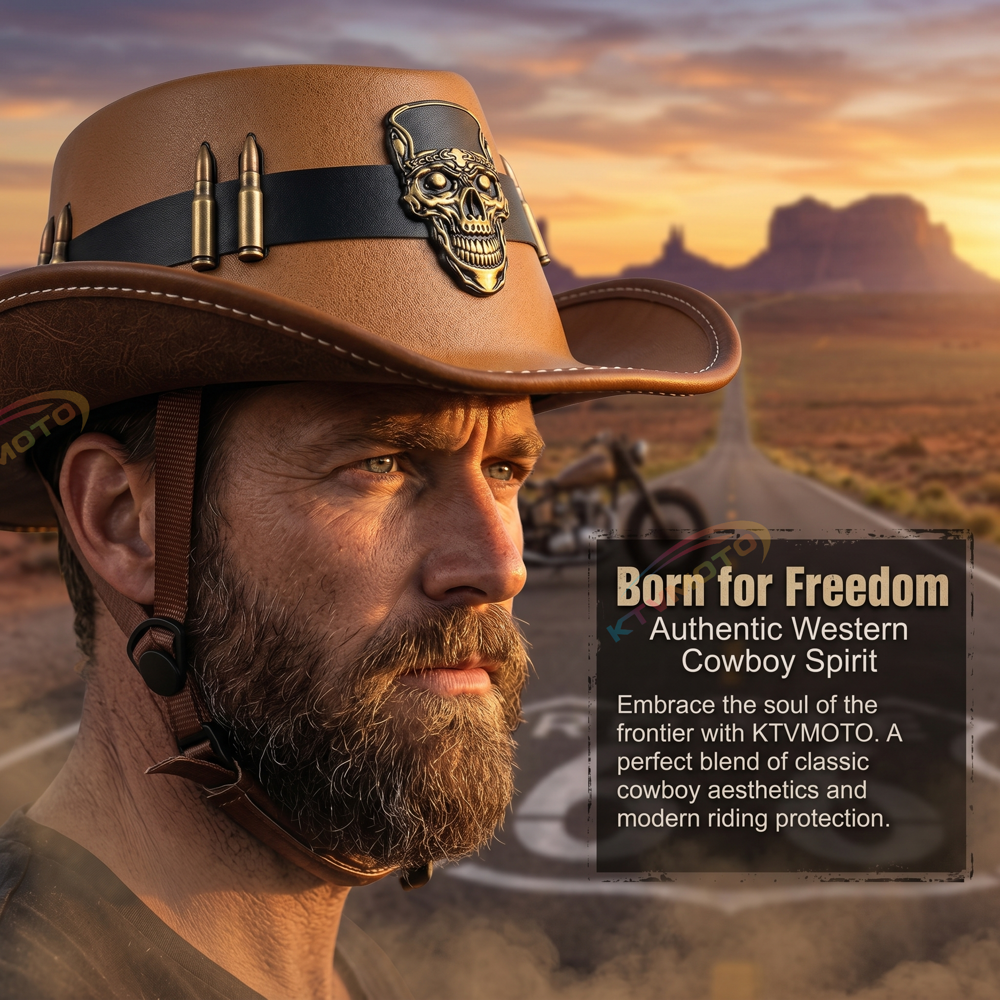 Cowboy-style leather motorcycle half helmet- I08