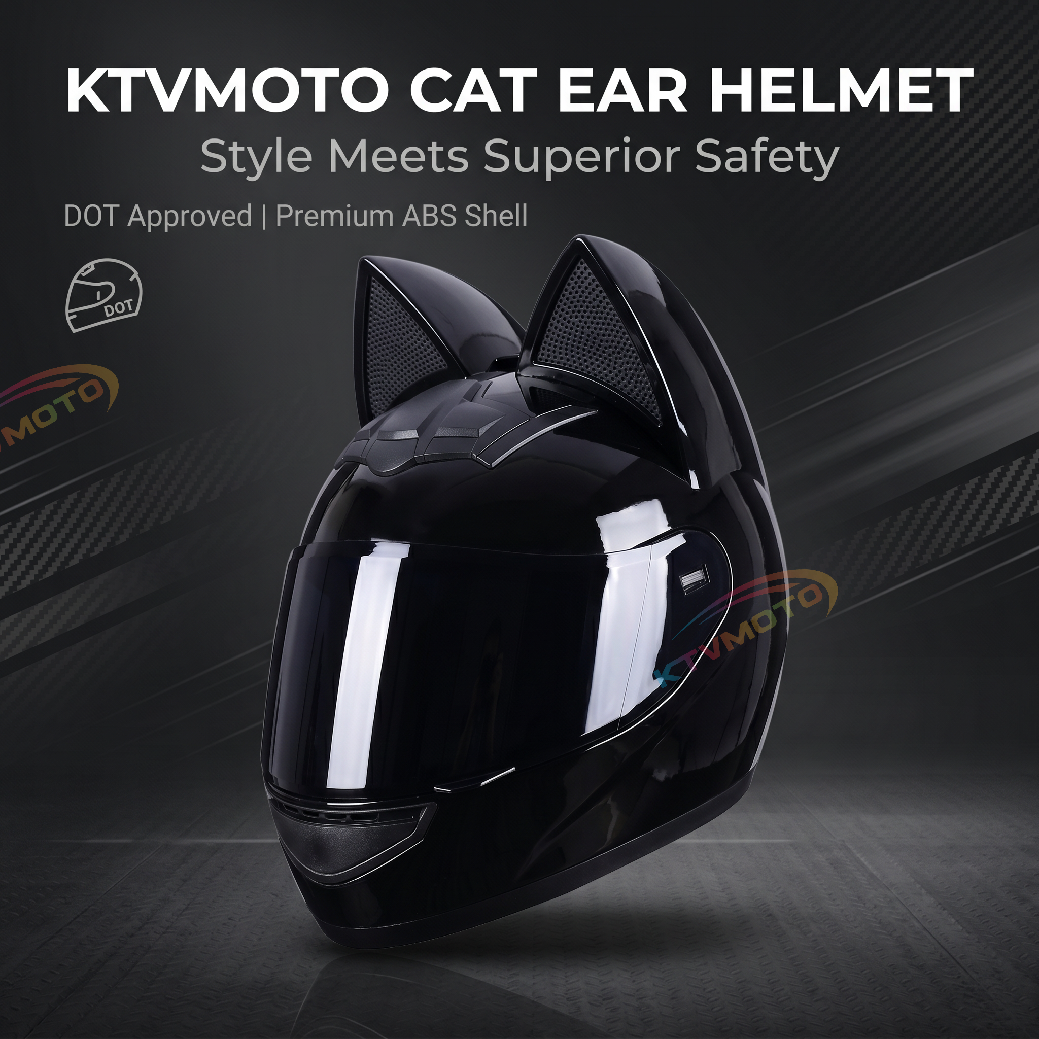 DOT certified cat ear full-face motorcycle helmet-I02