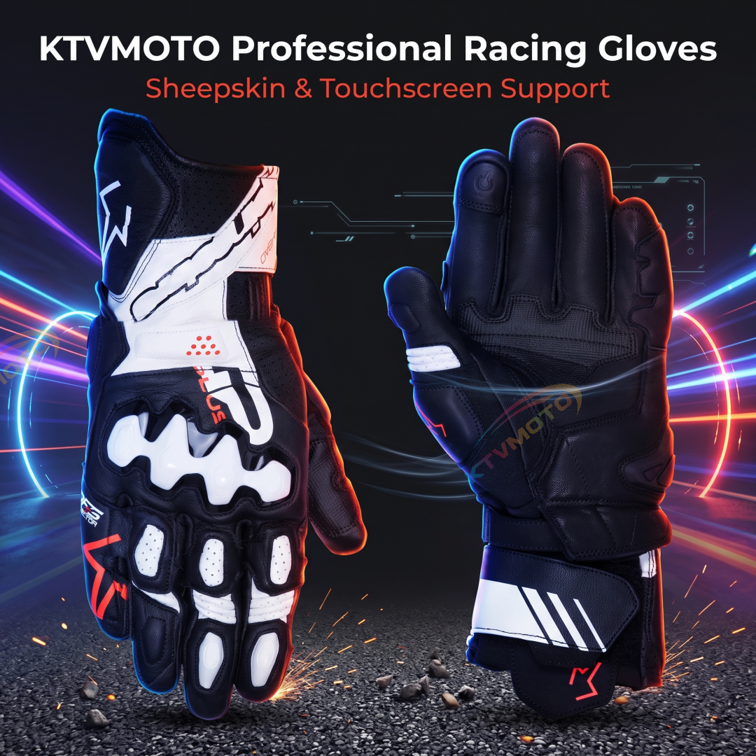Motorcycle sheepskin touchscreen protective riding long gloves-G98
