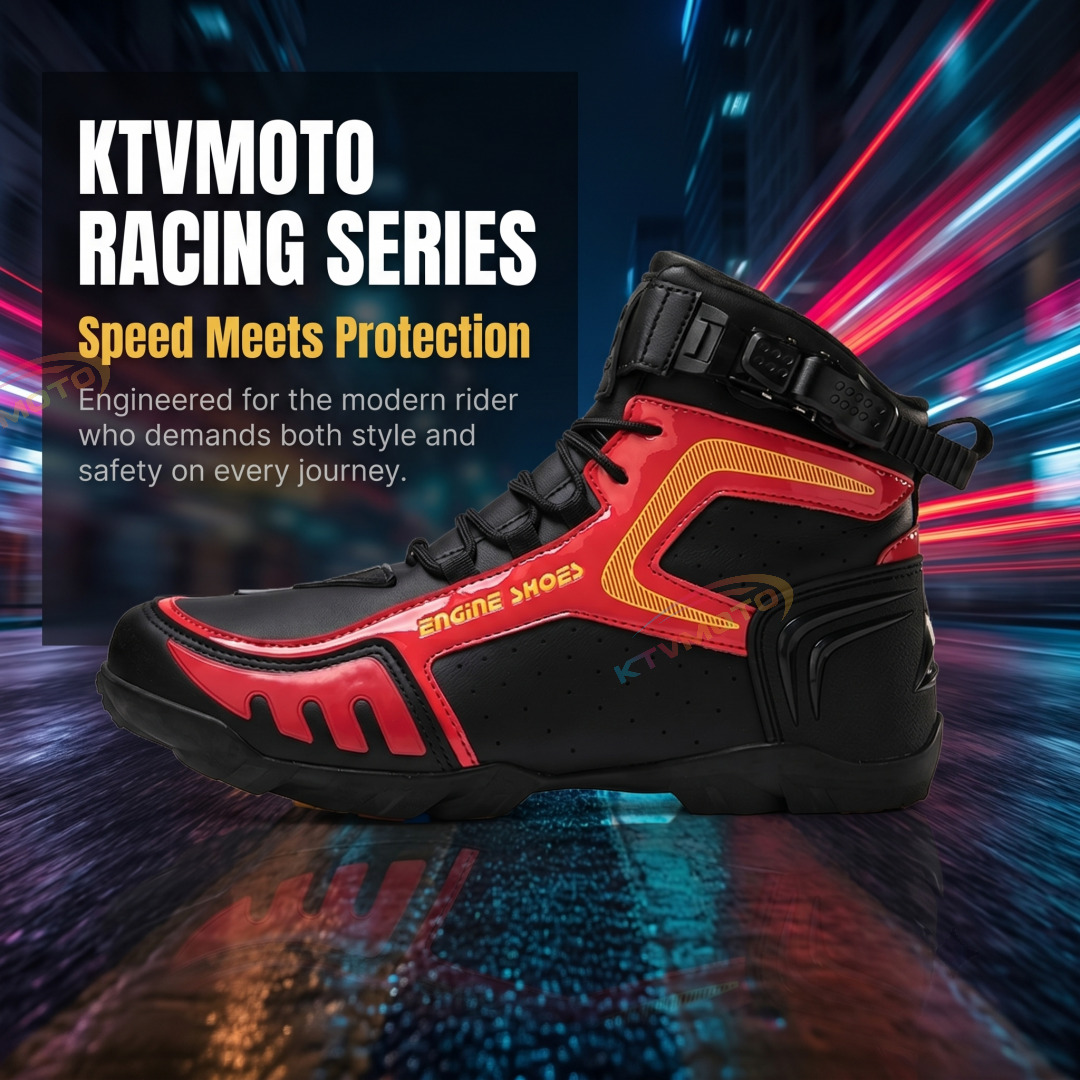 Red & Black Motorcycle Riding Shoes - Protective Boots-K46