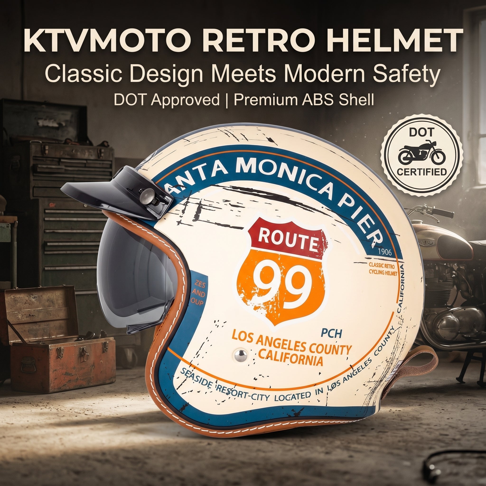 Retro Route 99 Open Face Motorcycle Helmet DOT Approved-I09