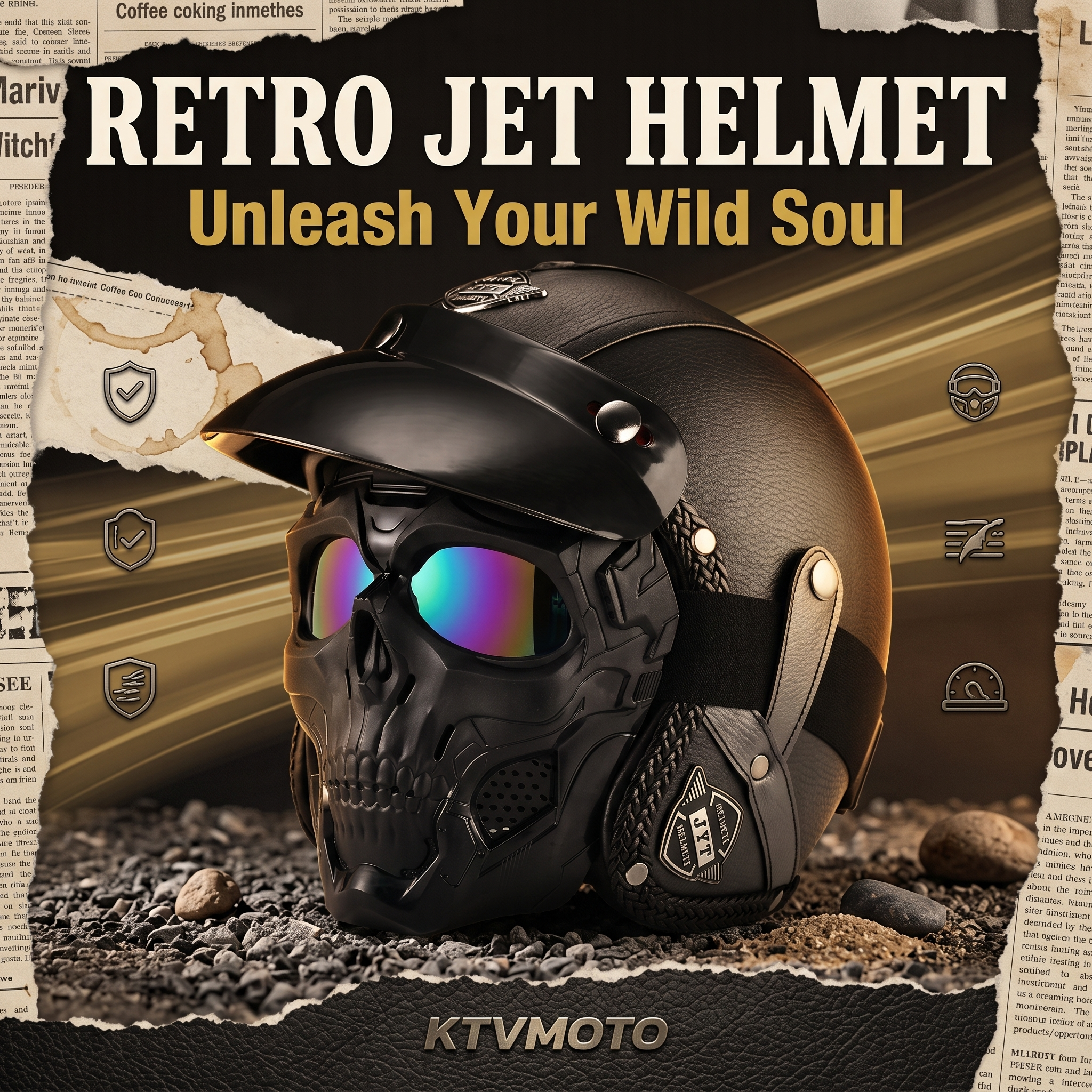 Retro jet motorcycle 3/4 riding helmet-I146