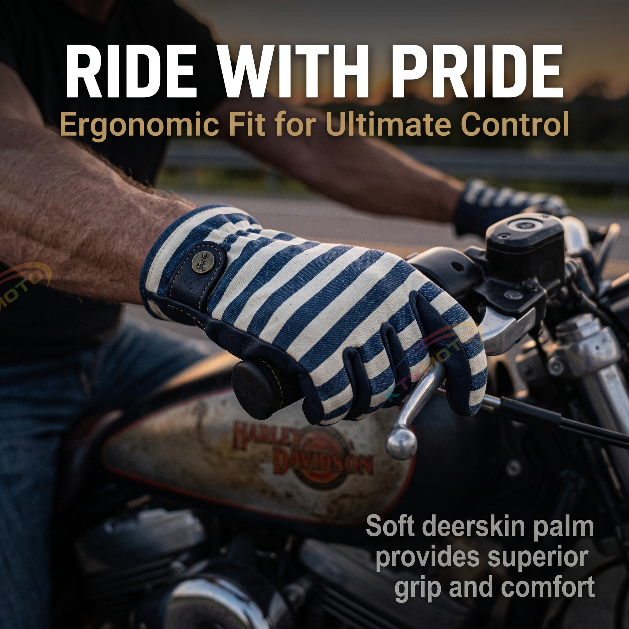 Deerskin denim Harley motorcycle gloves-G74