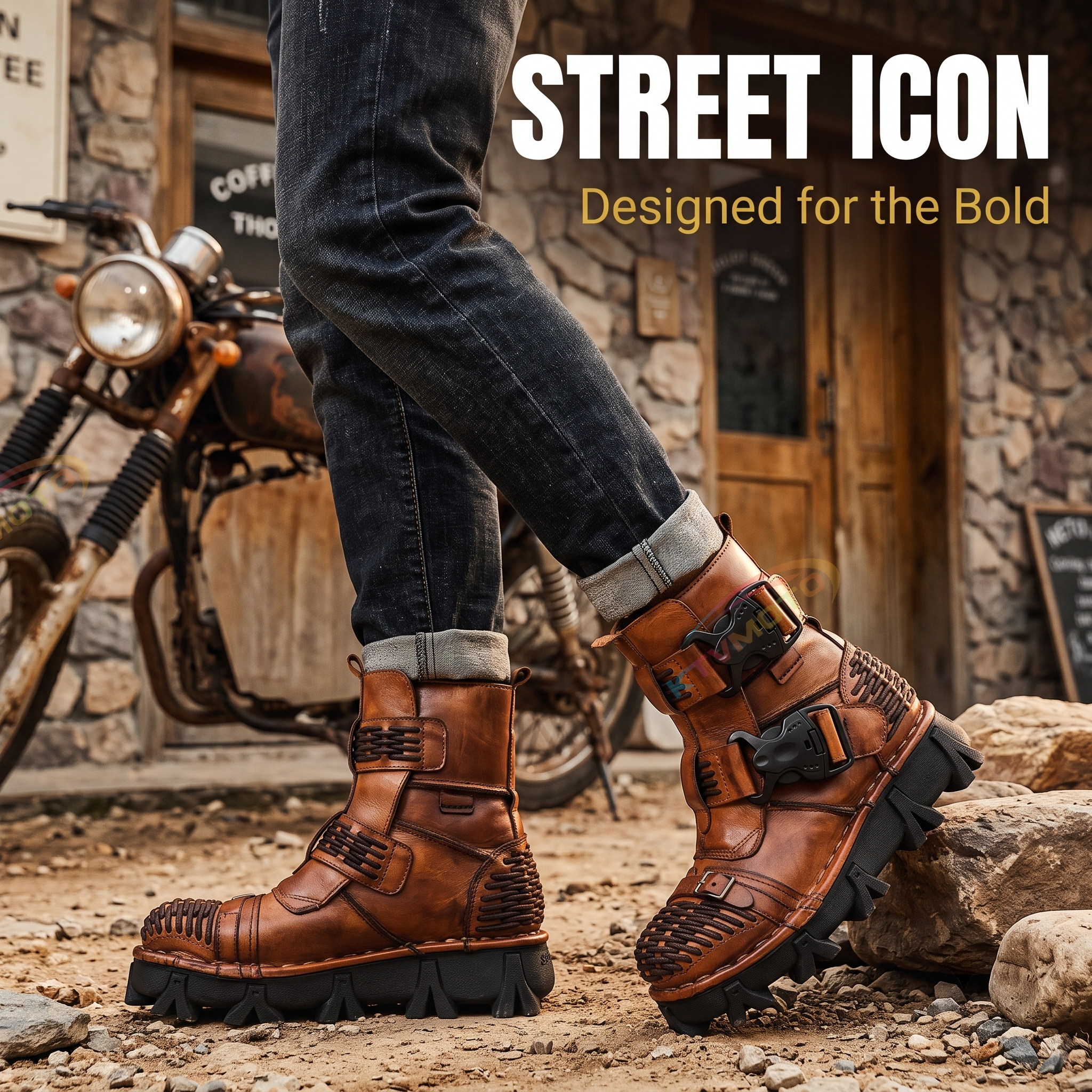 Fashionable punk-style motorcycle high-top leather boots-K168