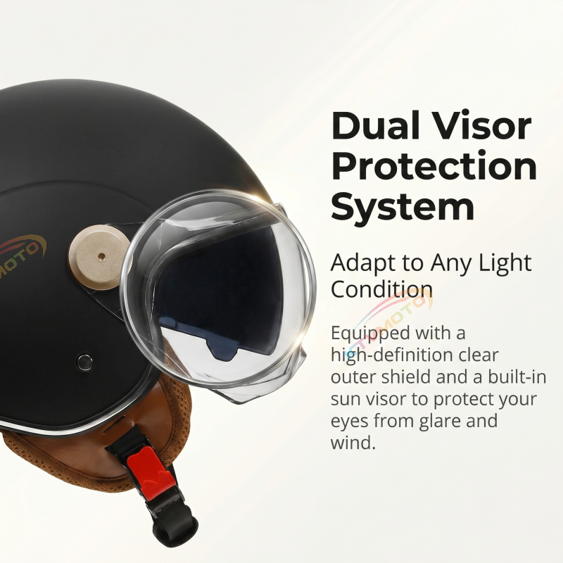 Retro 3/4 open-face motorcycle helmet with dual visors- I71