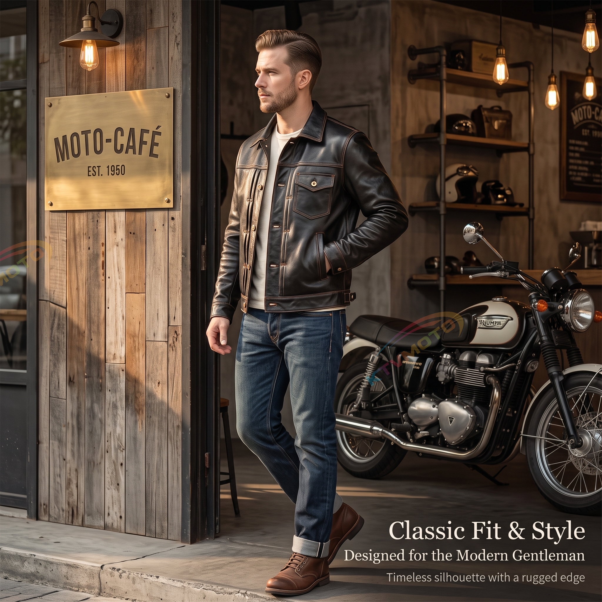 Japanese retro casual leather jacket-A05