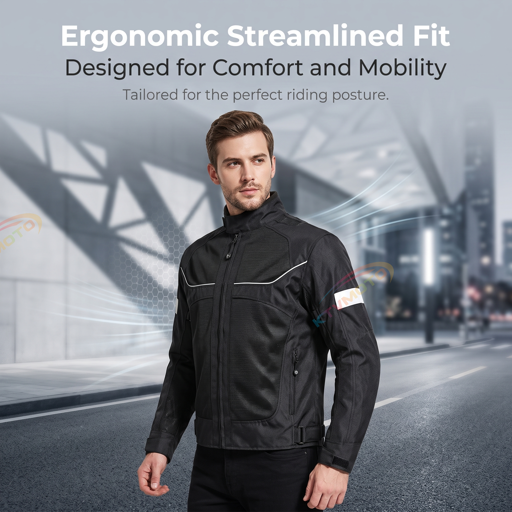 Motorcycle riding clothes with breathable mesh-J58
