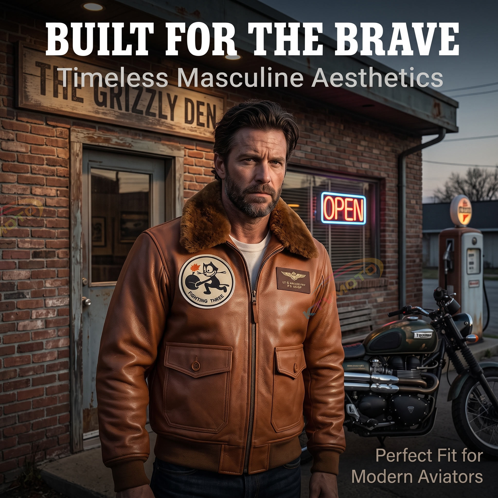 Men's sea and air pilot leather jacket-A03