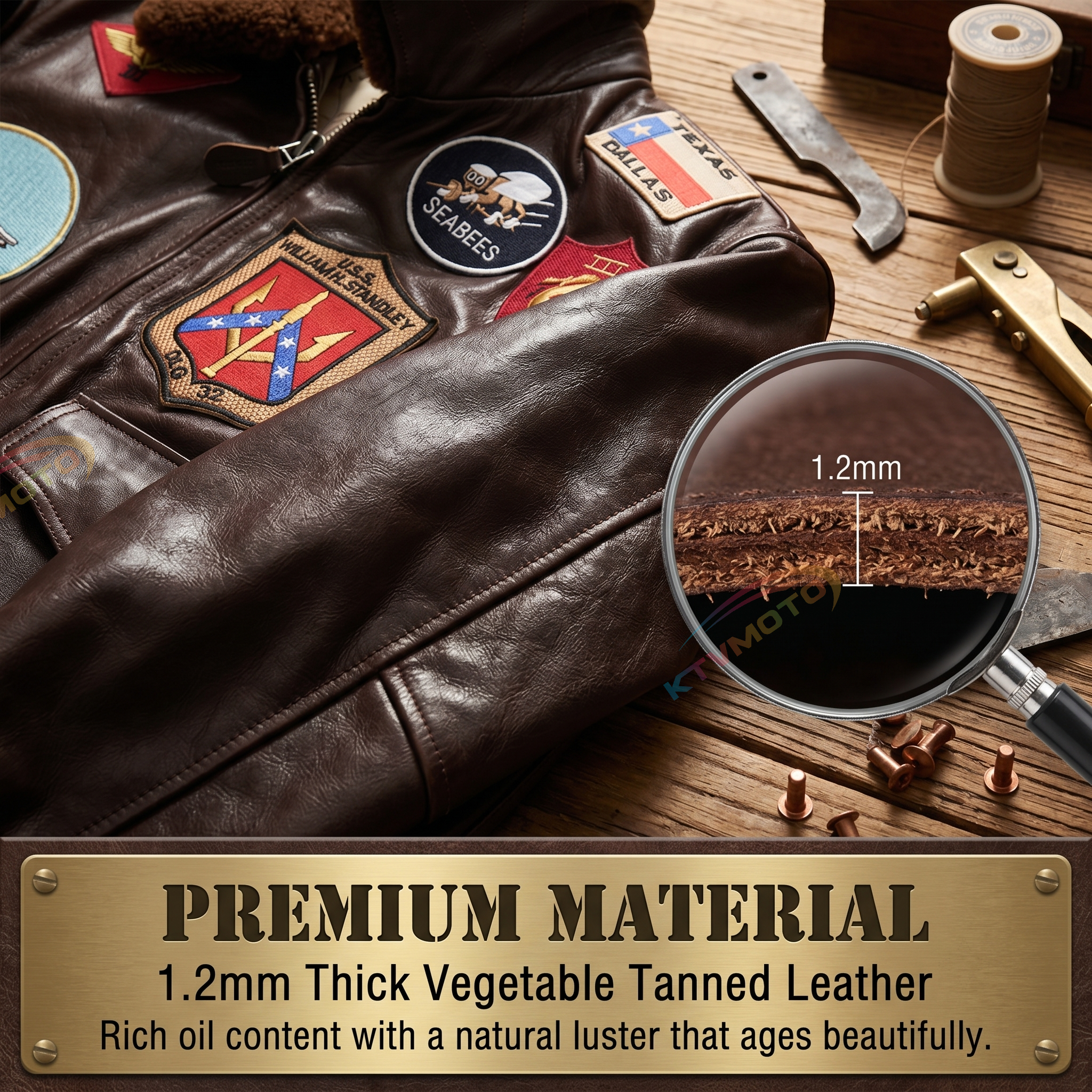 TOP-FUN Leather Bomber Jacket-A10