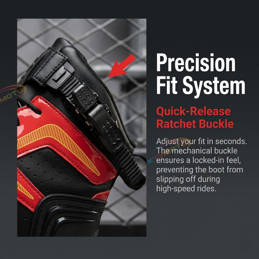 Red & Black Motorcycle Riding Shoes - Protective Boots-K46
