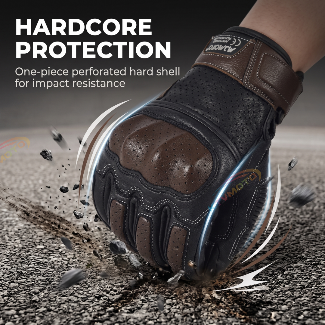 Retro genuine leather shockproof touchscreen motorcycle gloves-G96