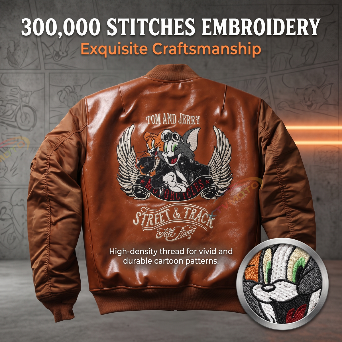 Cartoon sports casual leather cowhide jacket-A39