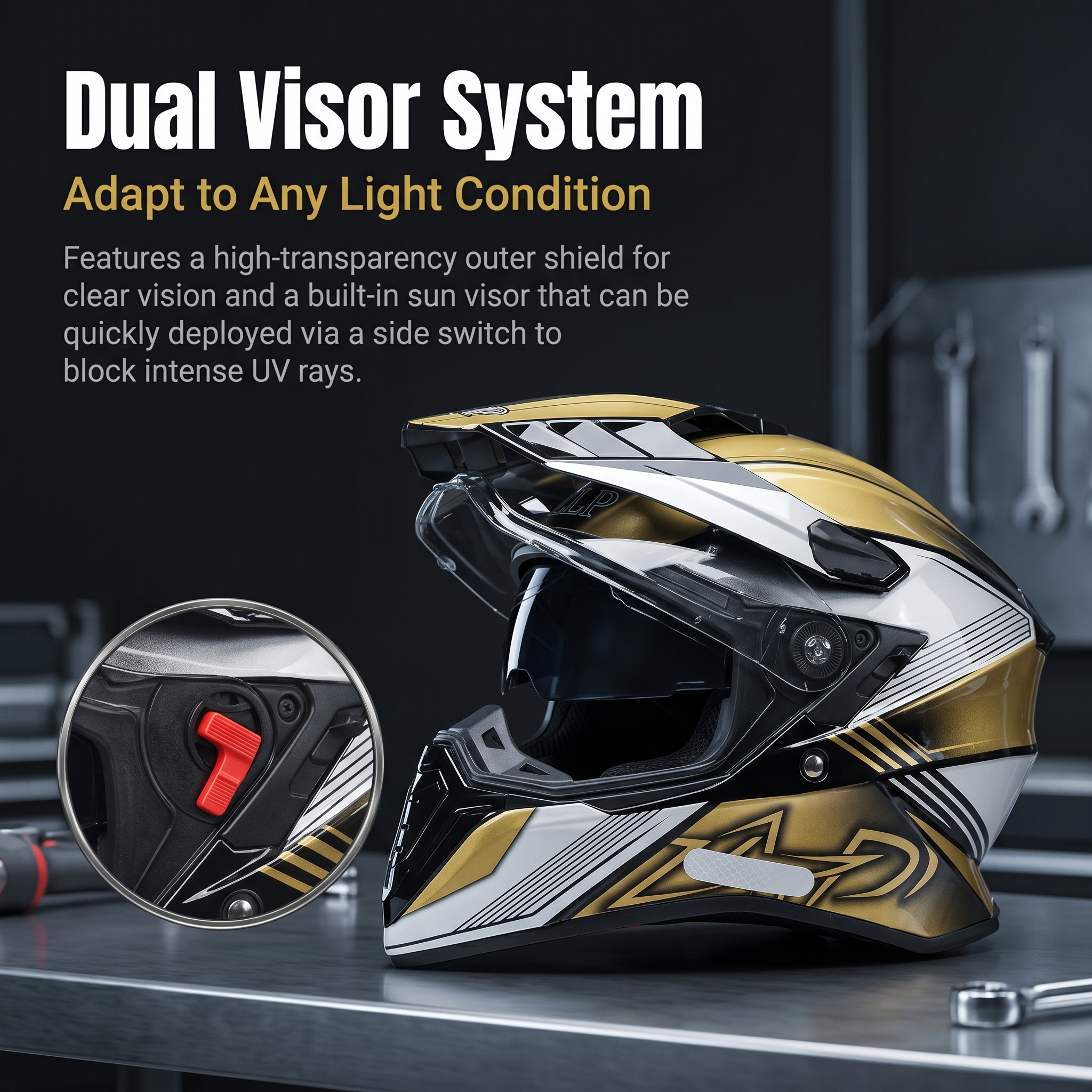 Dual-Visor Gold Off-Road Full-Face Motorcycle Helmet-I89