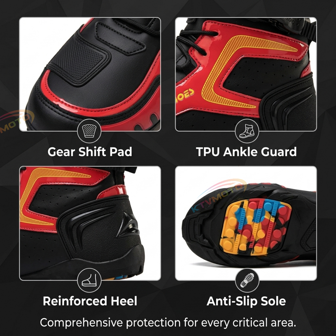 Red & Black Motorcycle Riding Shoes - Protective Boots-K46