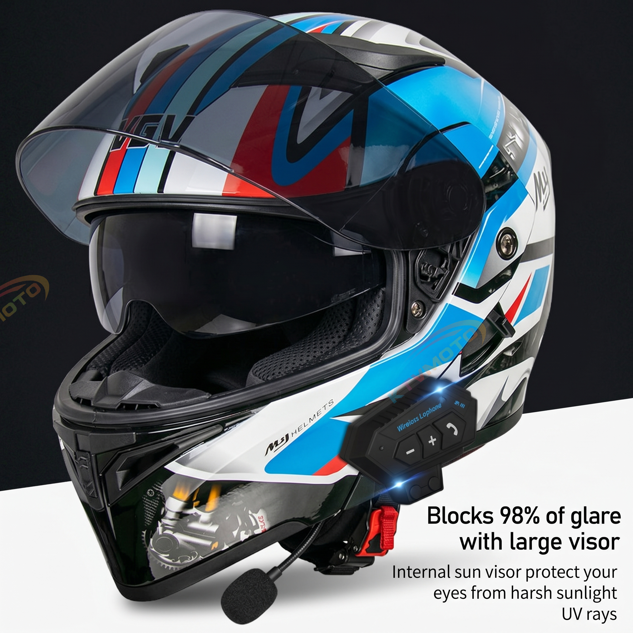 Dual Visor Flip Up Motorbike Graphic Helmet-I97
