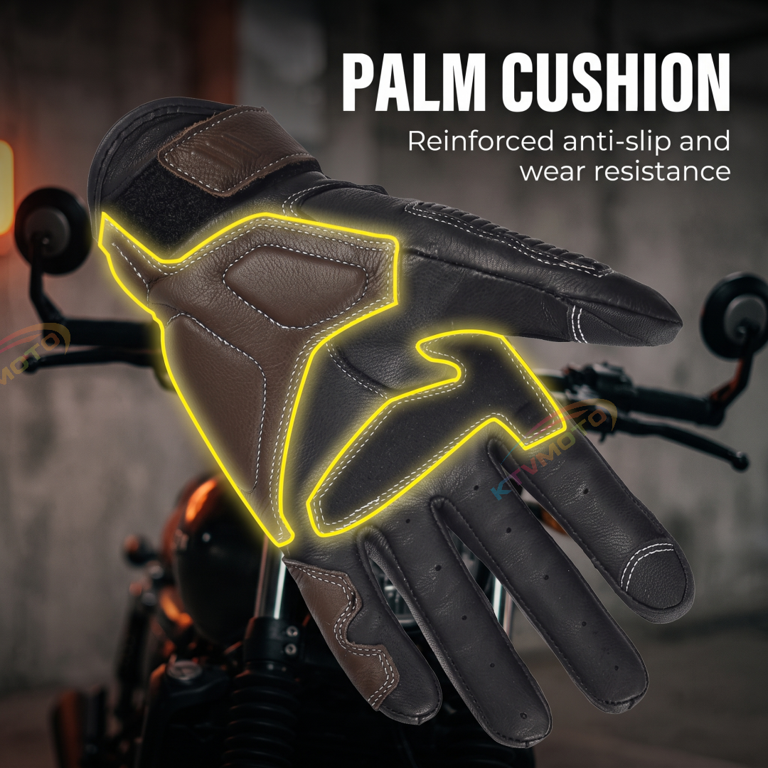 Retro genuine leather shockproof touchscreen motorcycle gloves-G96