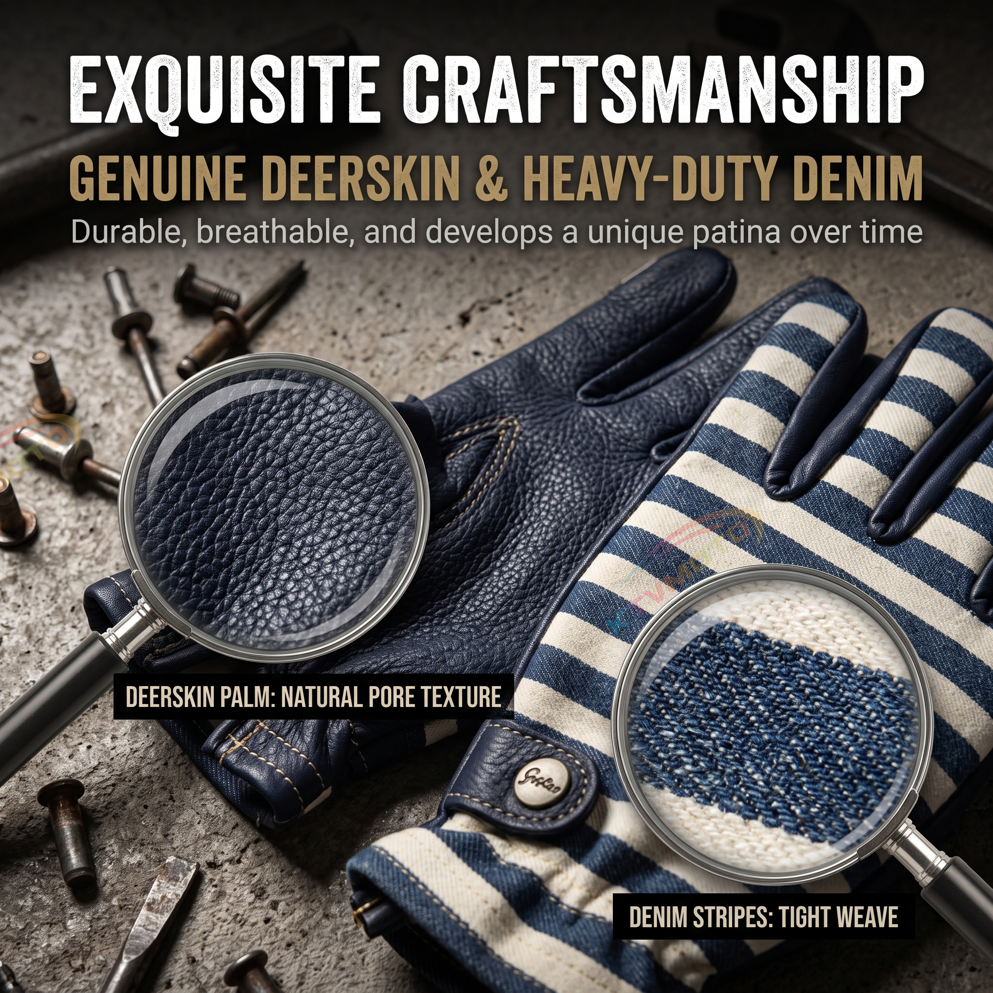 Deerskin denim Harley motorcycle gloves-G74