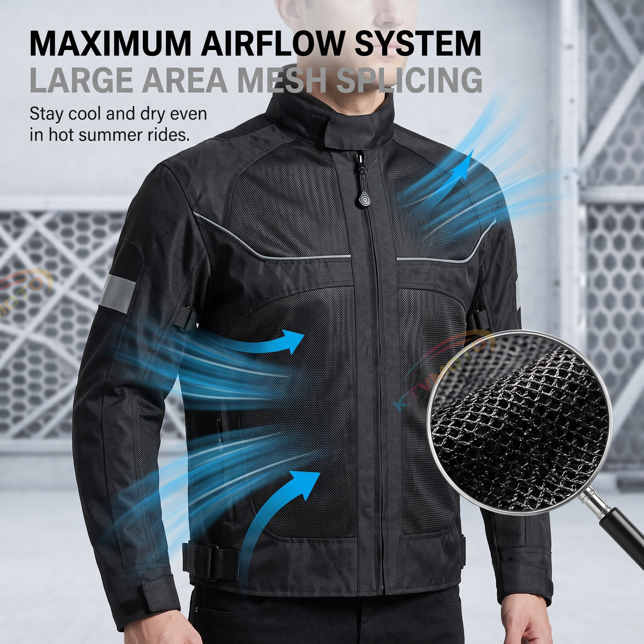 Motorcycle riding clothes with breathable mesh-J58