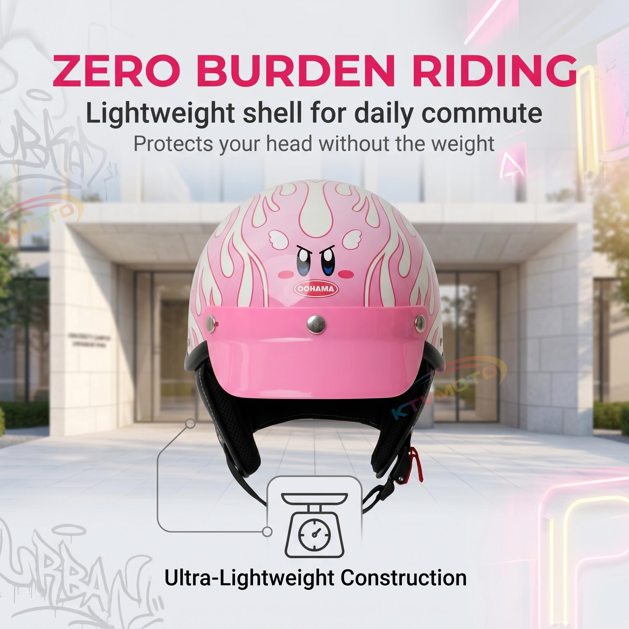 Pink Flame Open Face Motorcycle Helmet for Women Scooter-I39