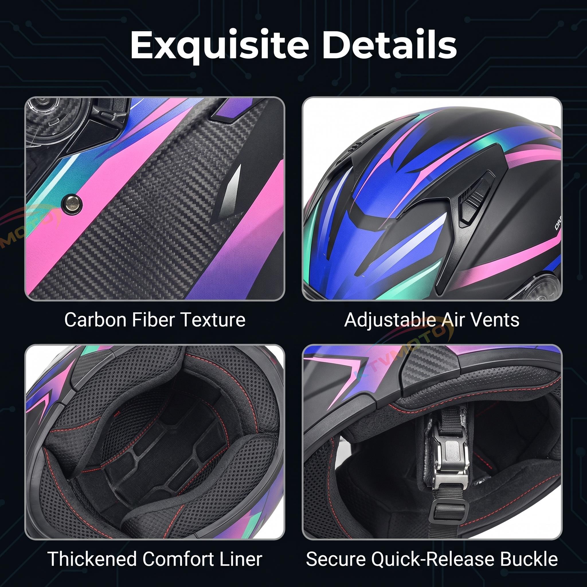 Cyberpunk Neon-Patterned Modular Motorcycle Helmet-I85