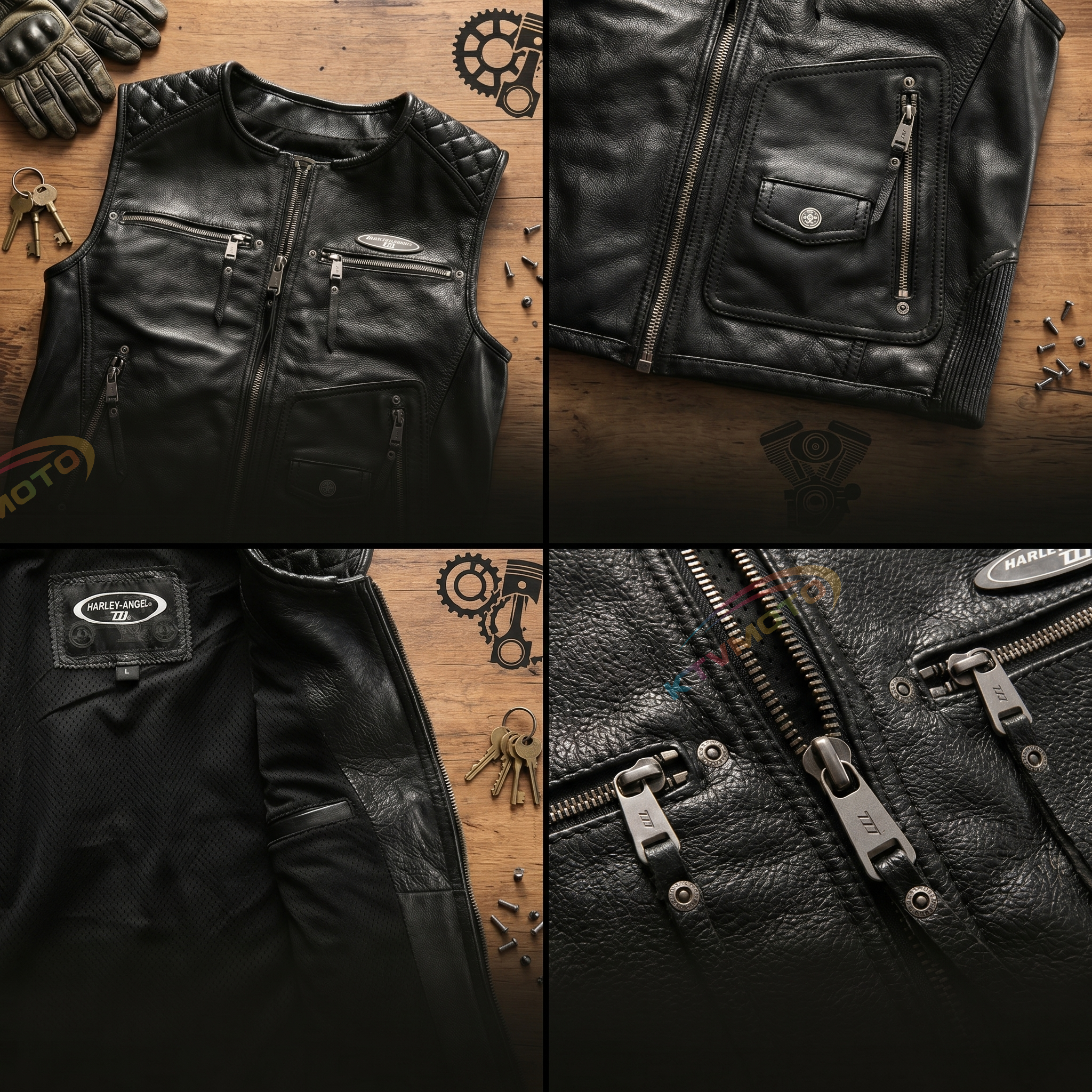 Harley leather vest round neck yellow cowhide vest-A32