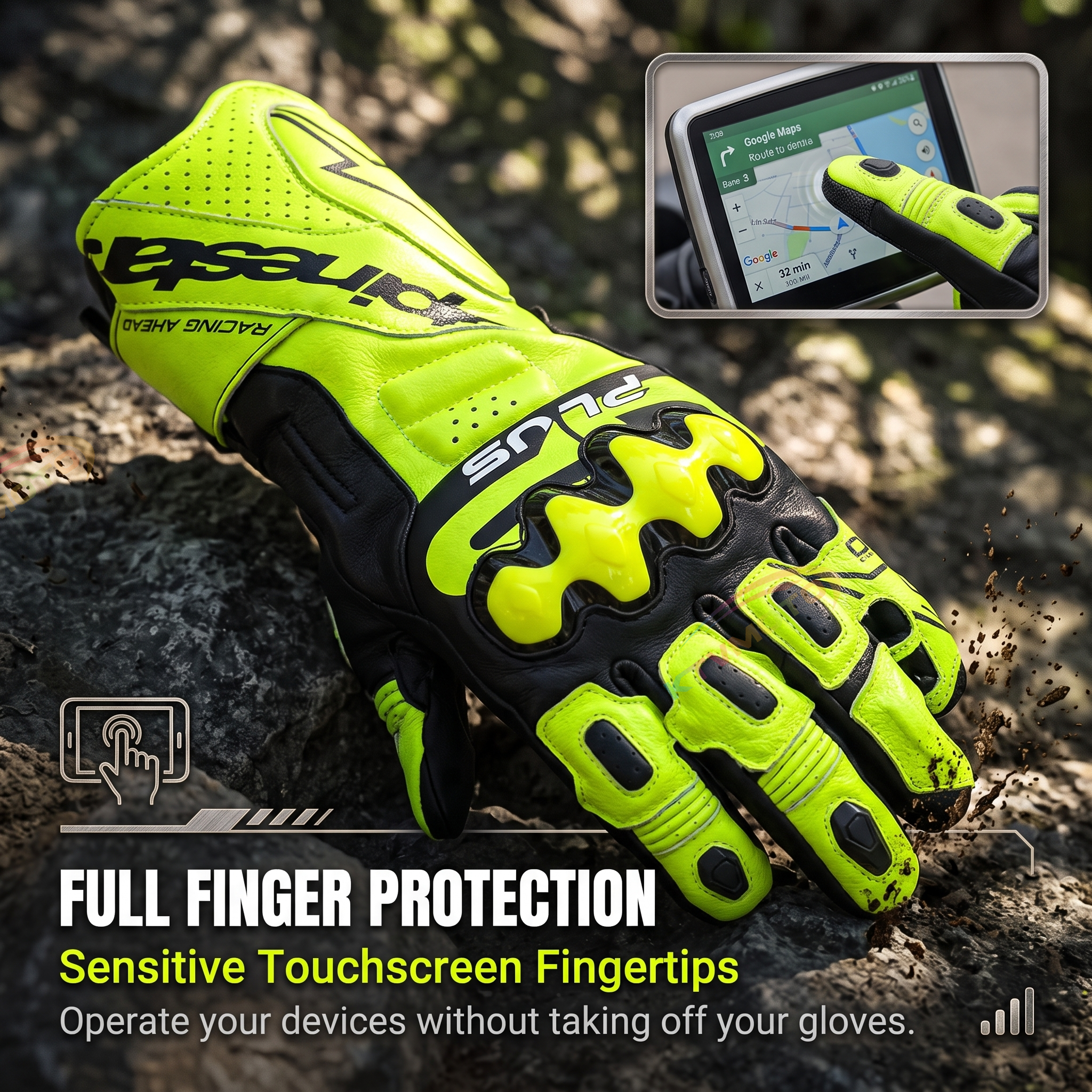 Touchscreen sheepskin motorcycle gloves-G91