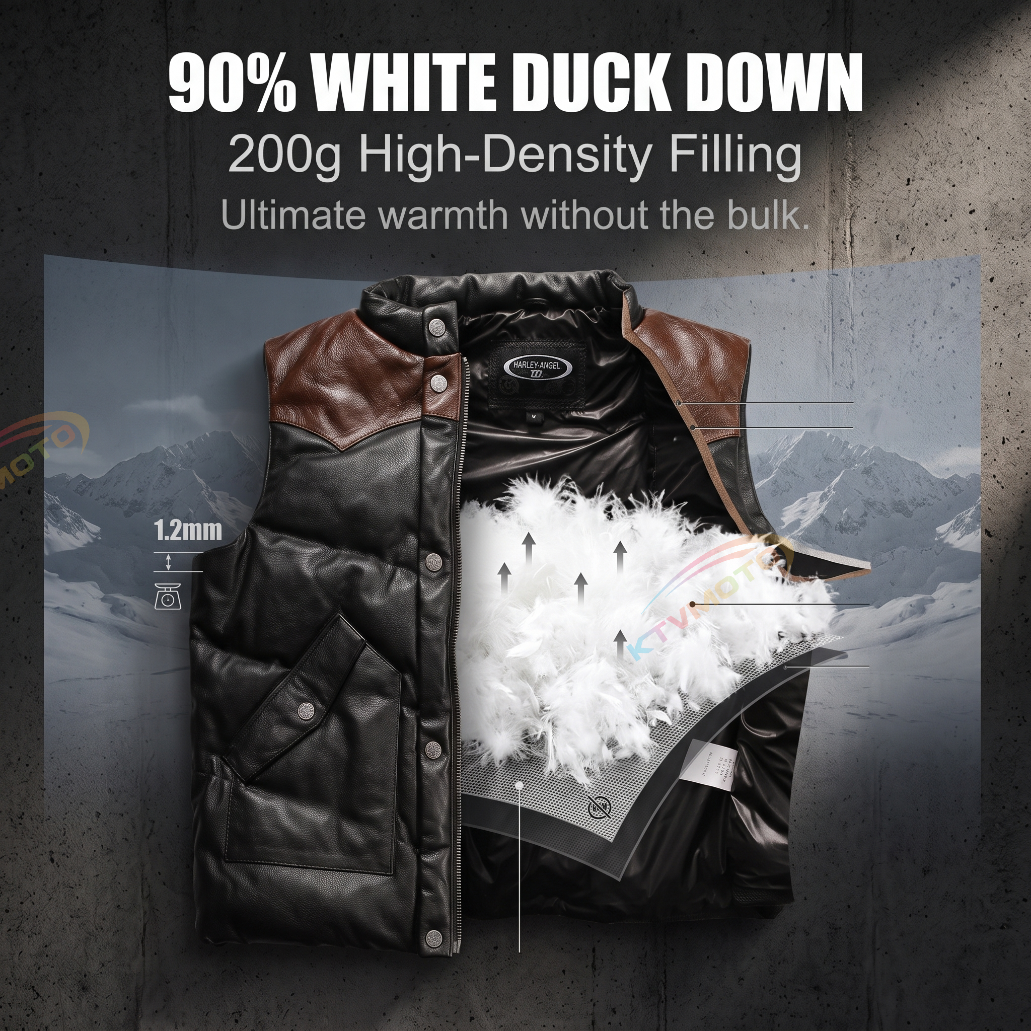 Stand collar casual sports color matching white duck down thickened cowhide vest-A35