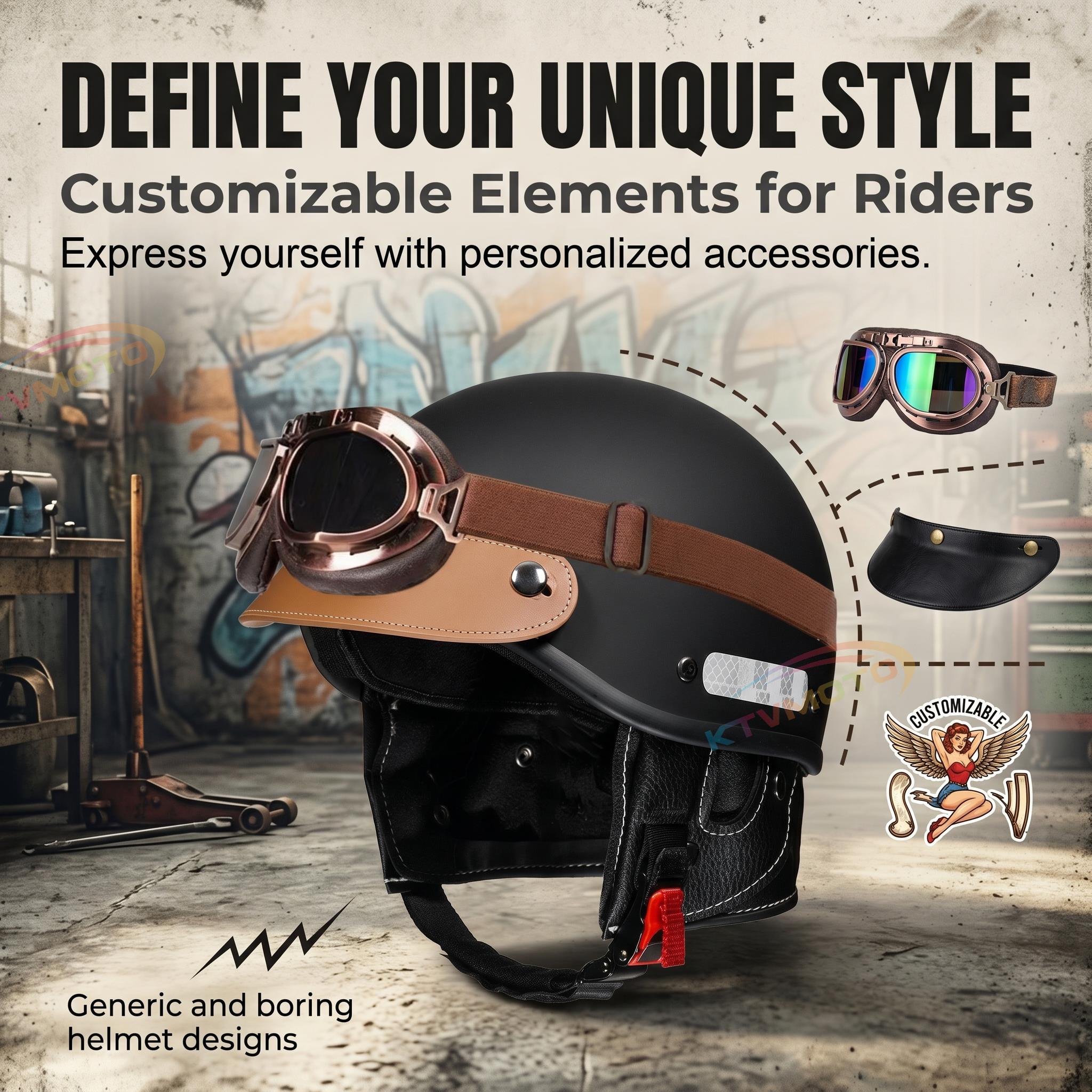 Retro cruiser half helmet with earmuffs- I16