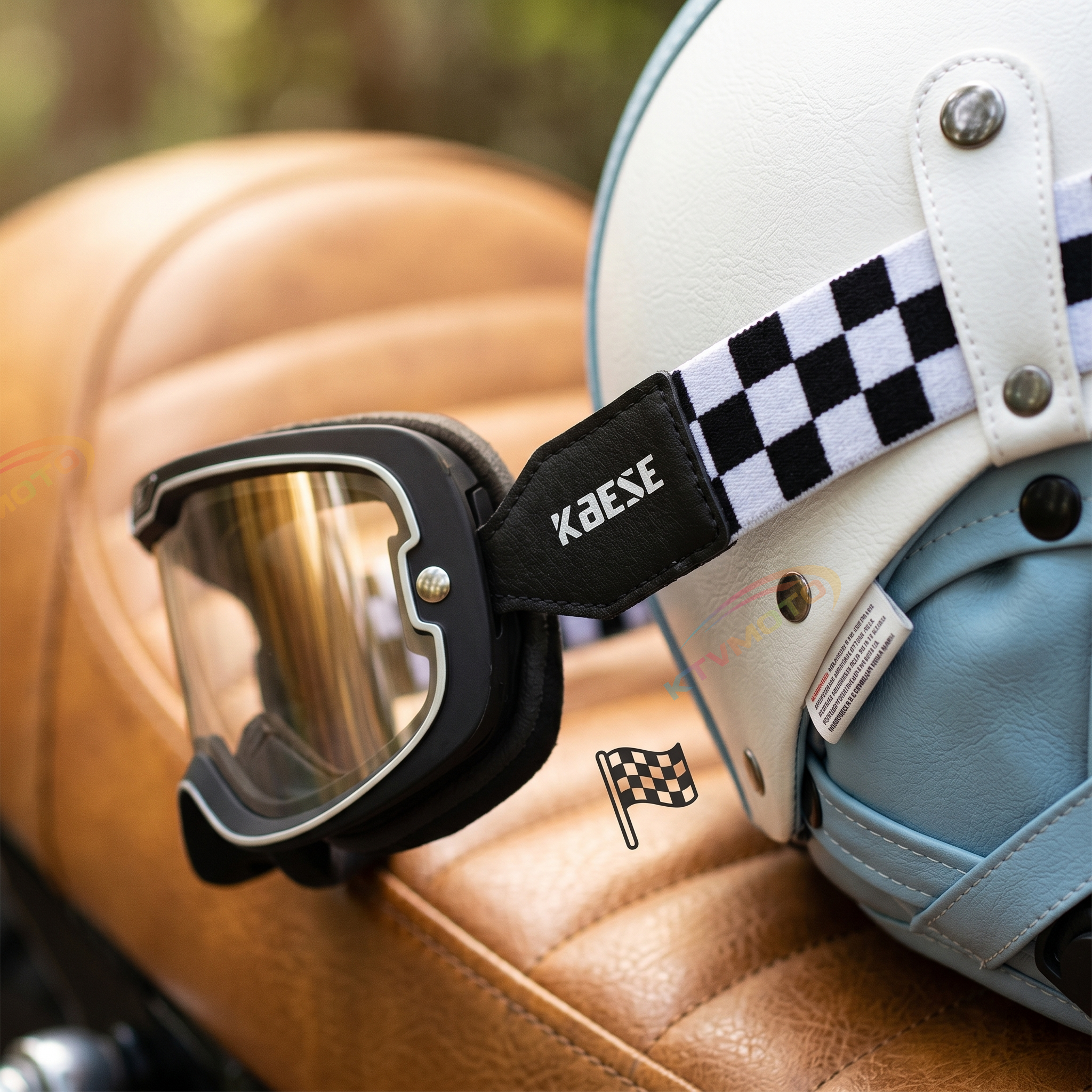 Retro open-face motorcycle helmet with goggles-I103