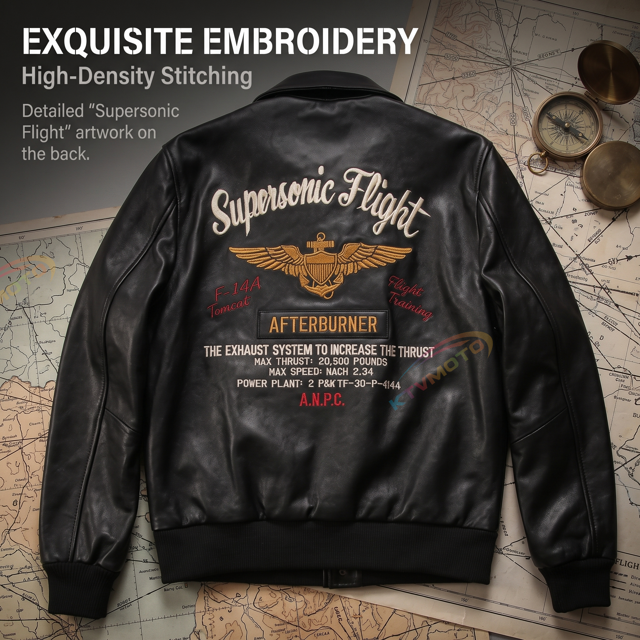 Pilot's leather jacket with embroidery-A12