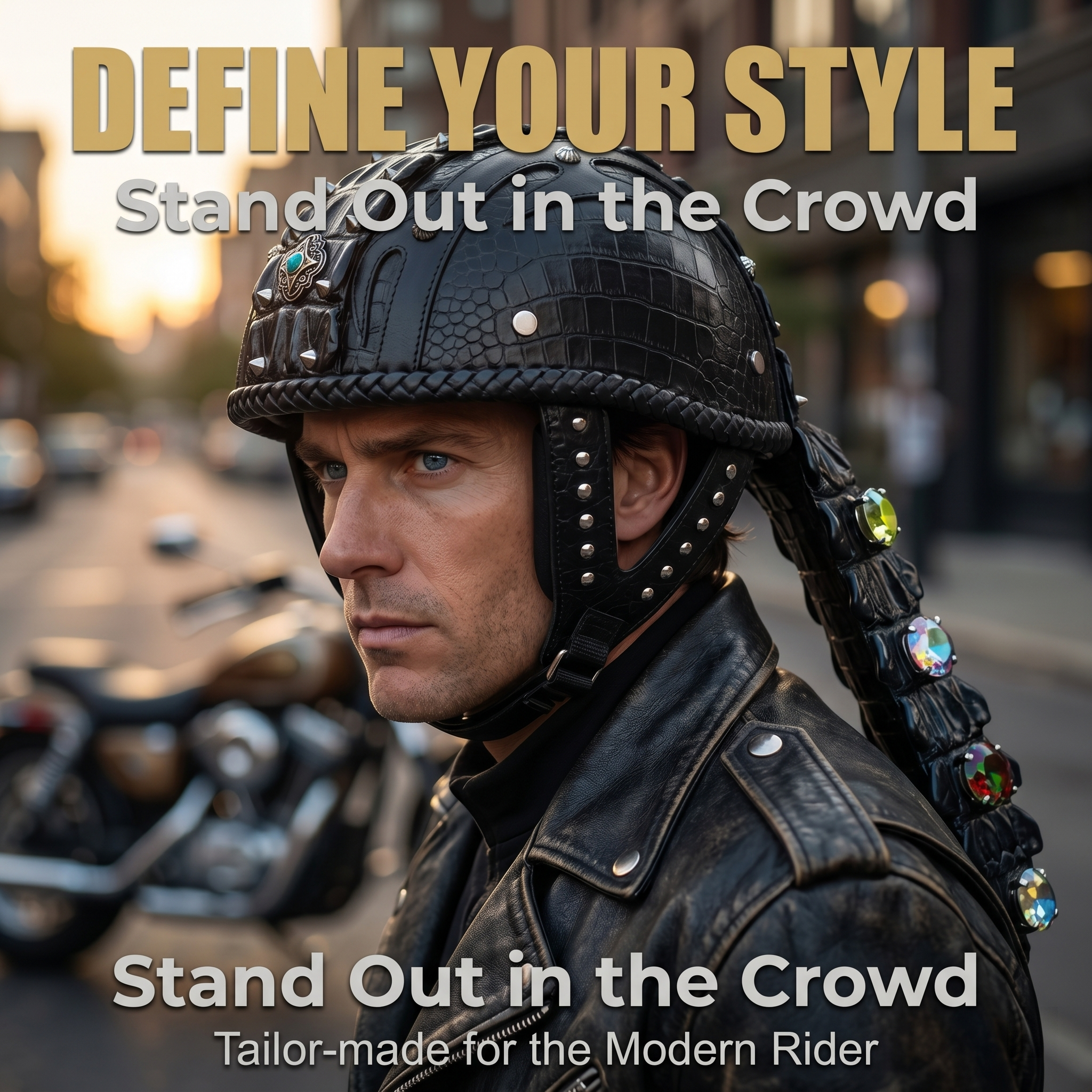 Crocodile skin motorcycle half helmet-I128