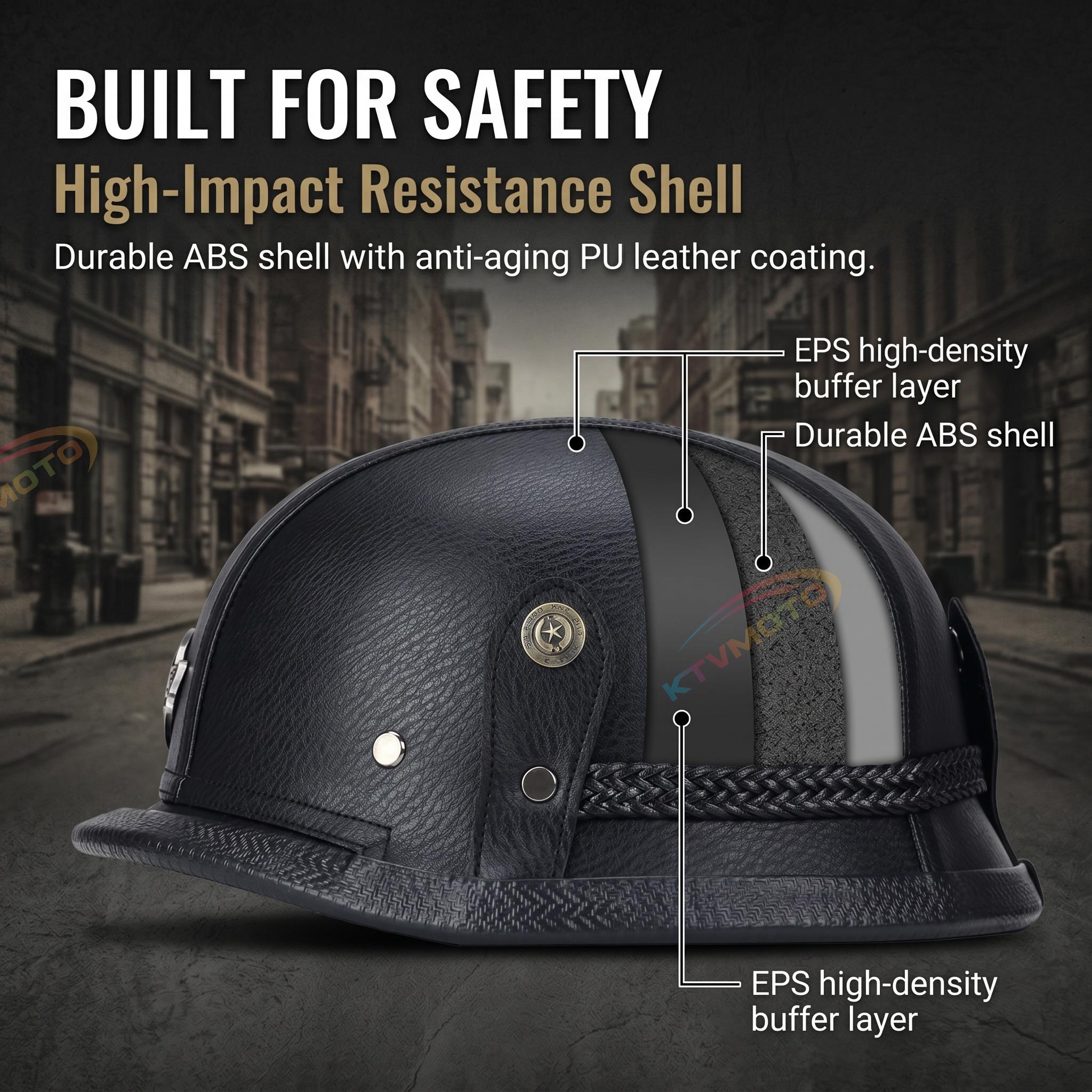 Retro leather cruiser motorcycle half helmet- I15