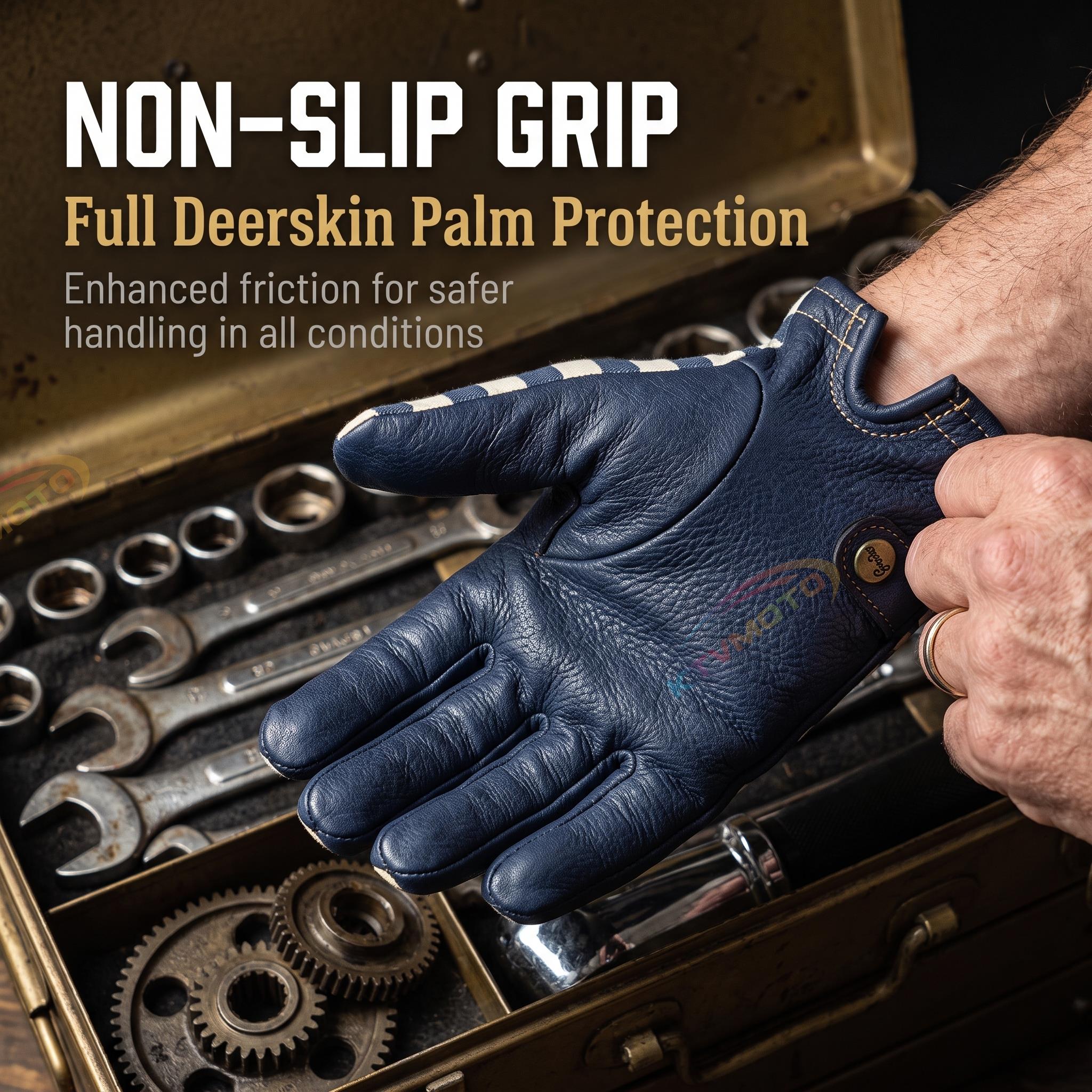 Deerskin denim Harley motorcycle gloves-G74