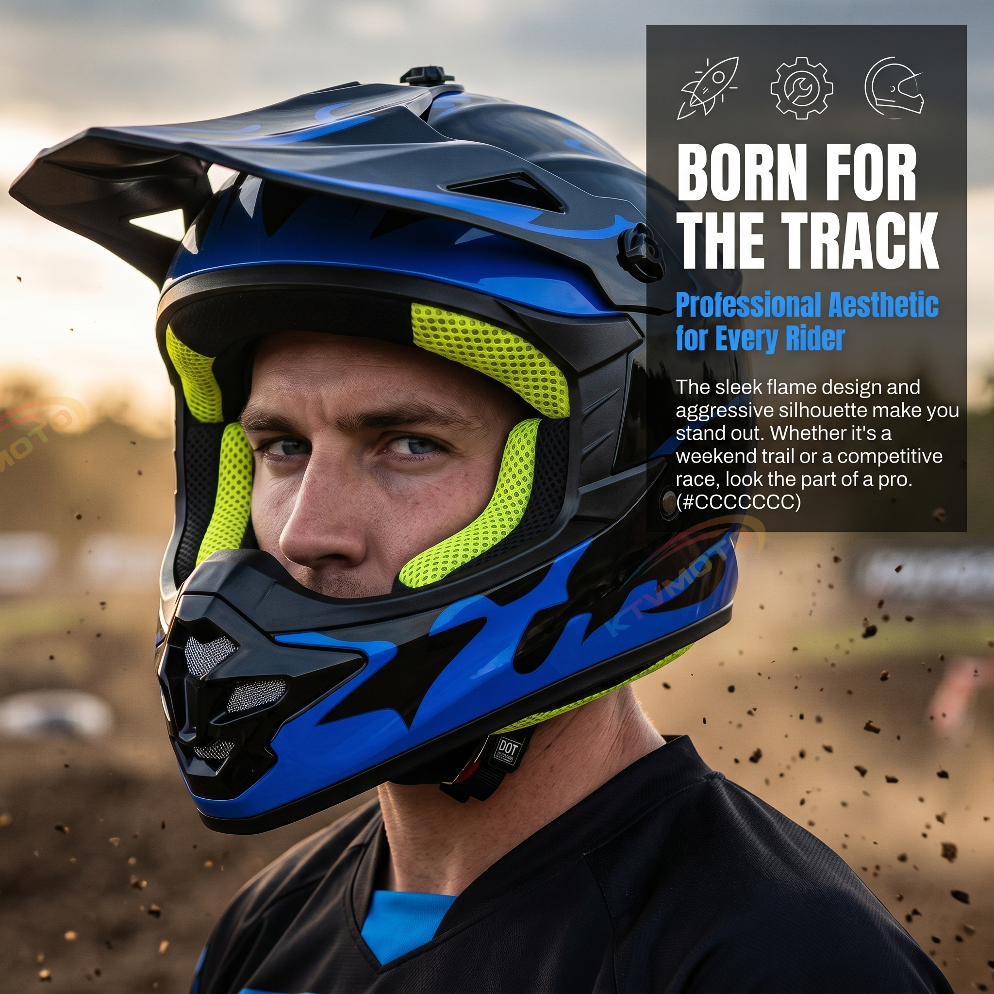 Blue Flame Off-Road Motorcycle Helmet — DOT Certified-I86