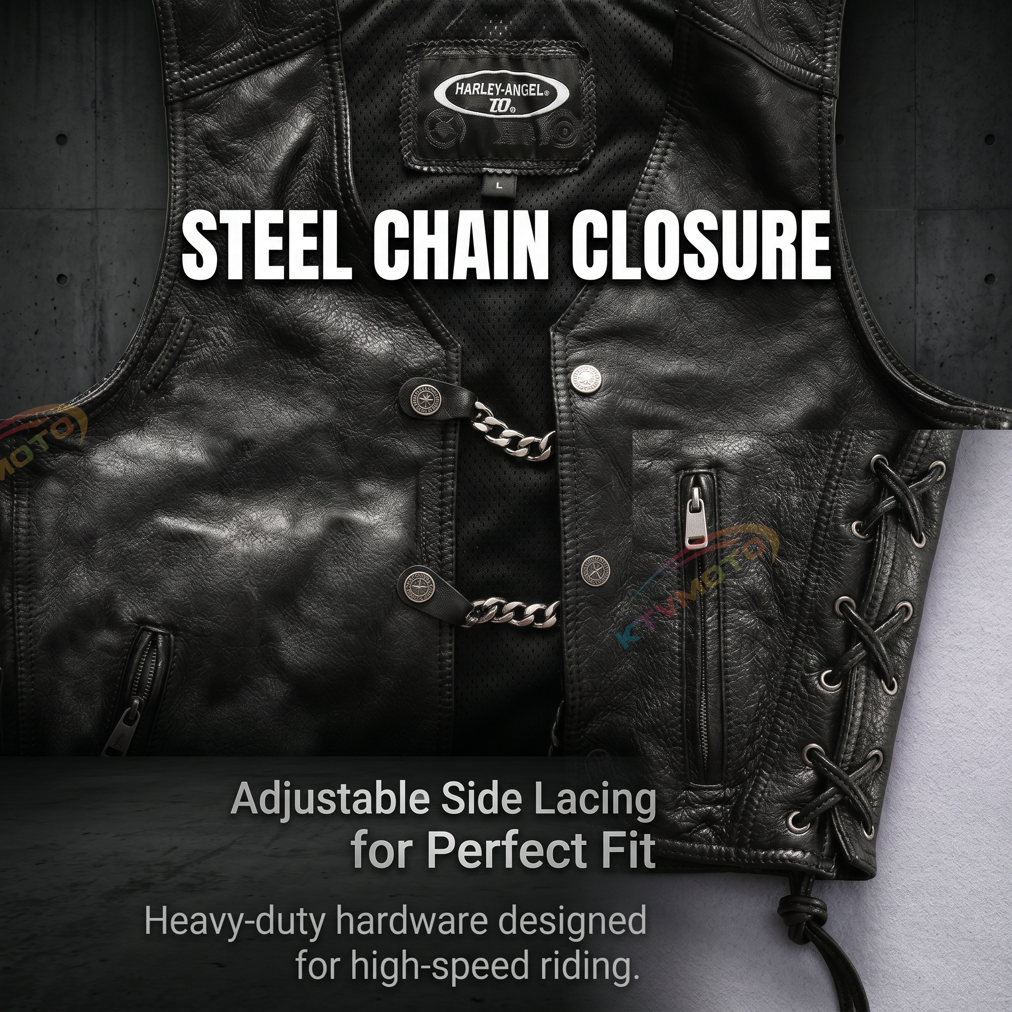Harley vest steel chain genuine leather vest-A34