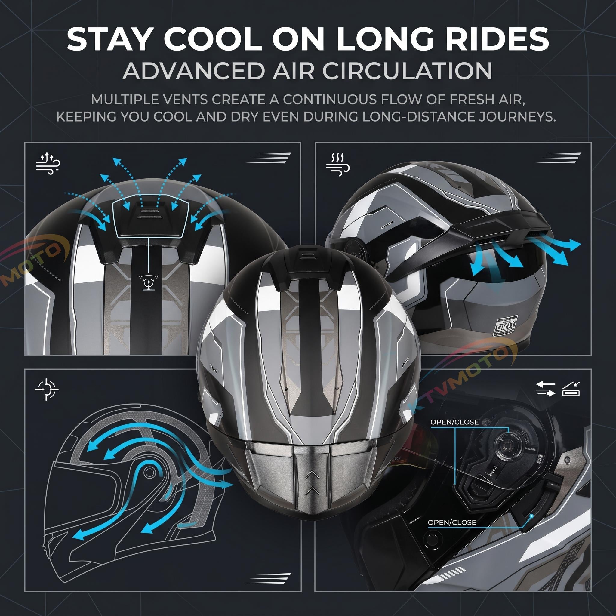Dual-lens open-face motorcycle helmet with sun visor-I74