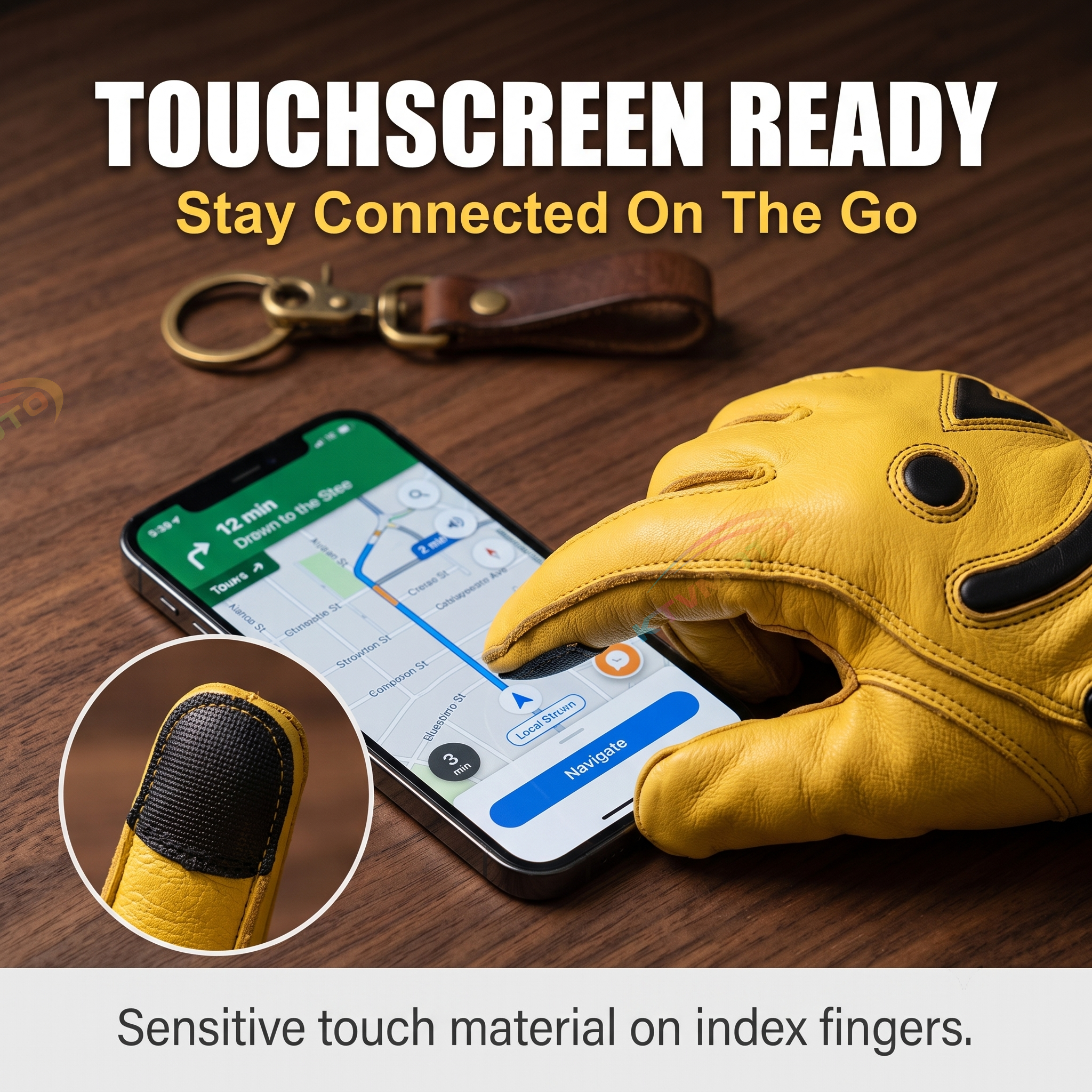 Smiley face deerskin touchscreen retro motorcycle gloves-G73