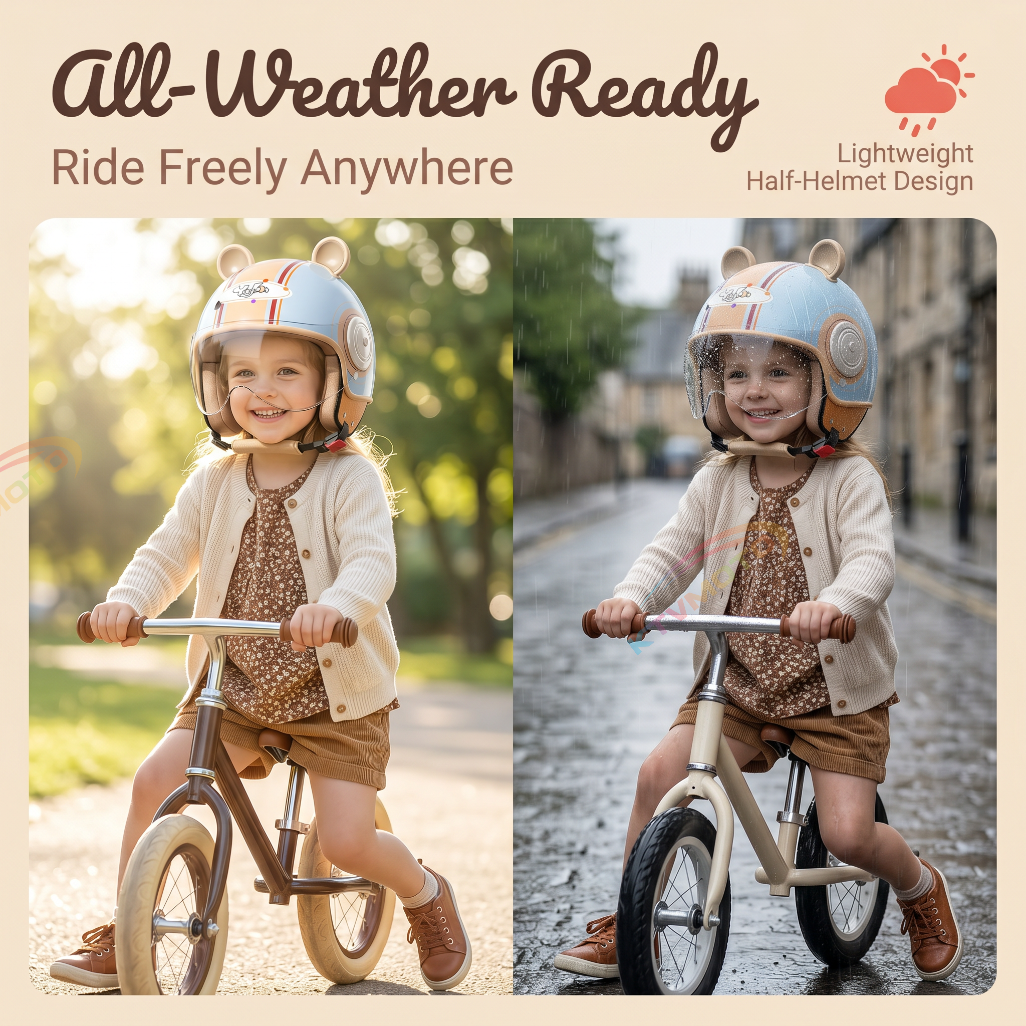 Cute bear ear convertible motorcycle helmet for kids-I79