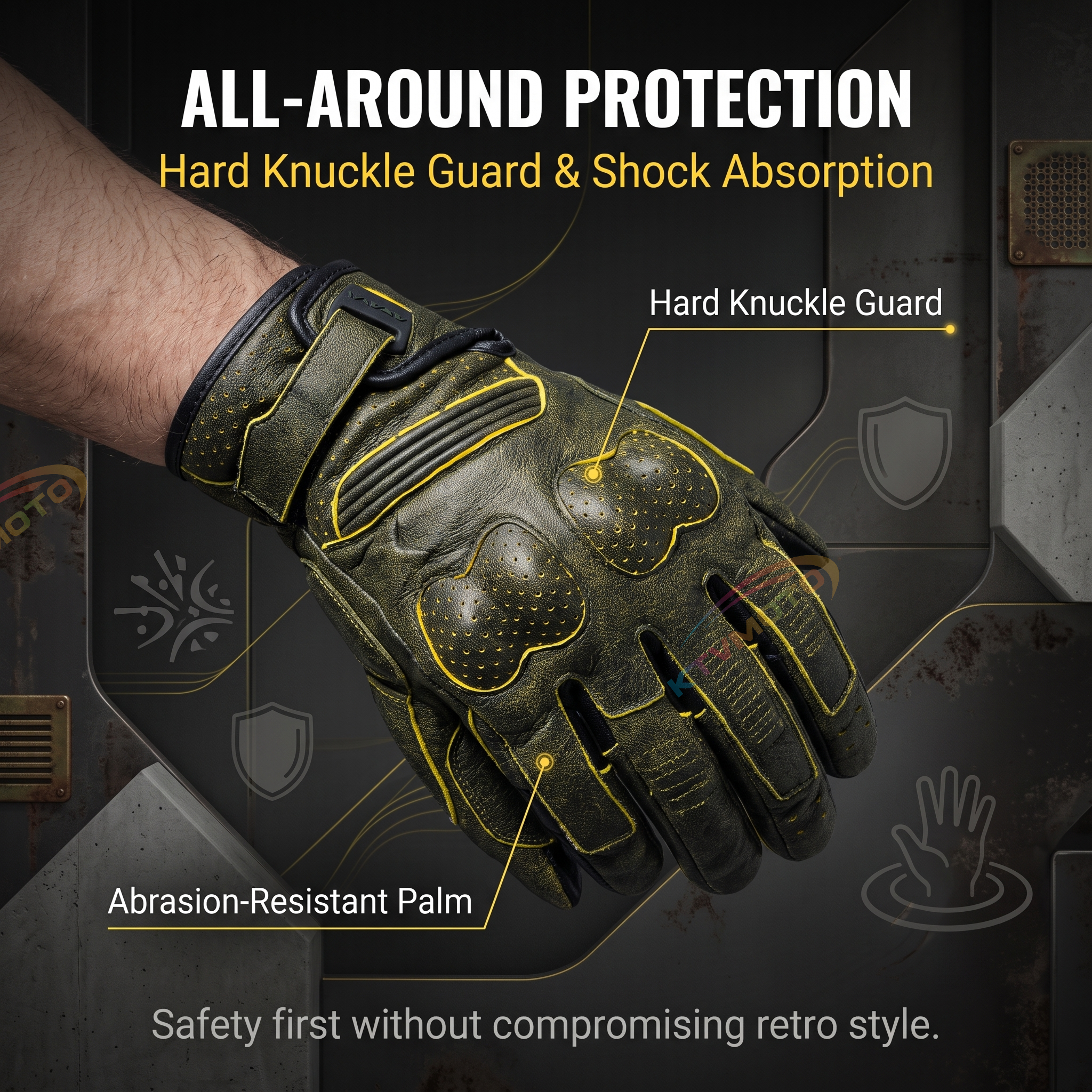 Genuine Leather Retro Motorcycle Gloves-G78
