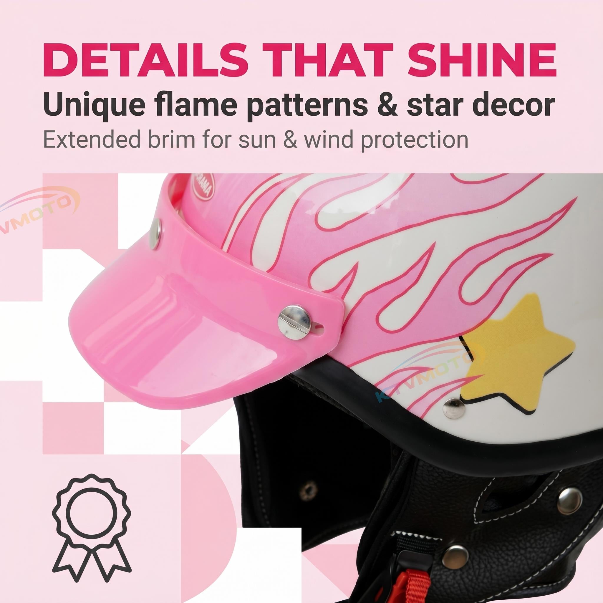 Pink Flame Open Face Motorcycle Helmet for Women Scooter-I39