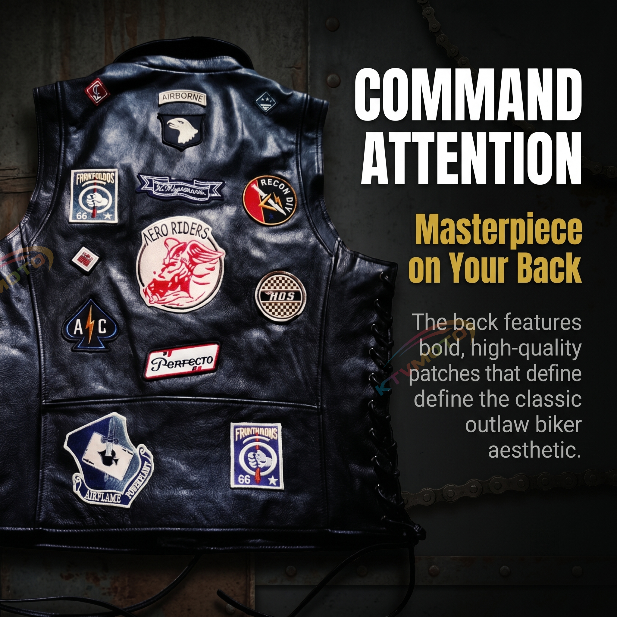 Harley vest embroidered lapel cowhide vest-A26