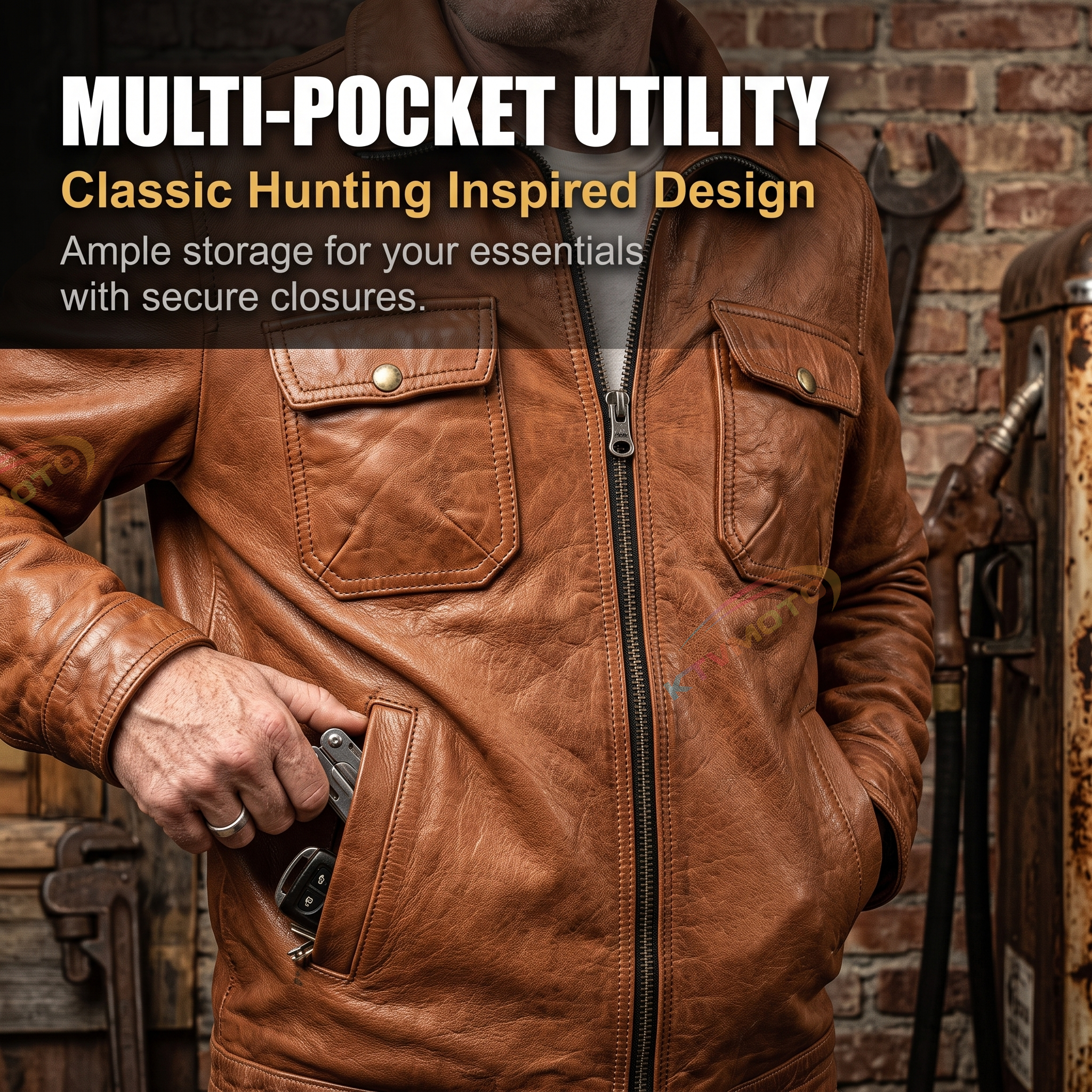 American style multi-pocket casual hunting suit genuine goatskin leather jacket-A19