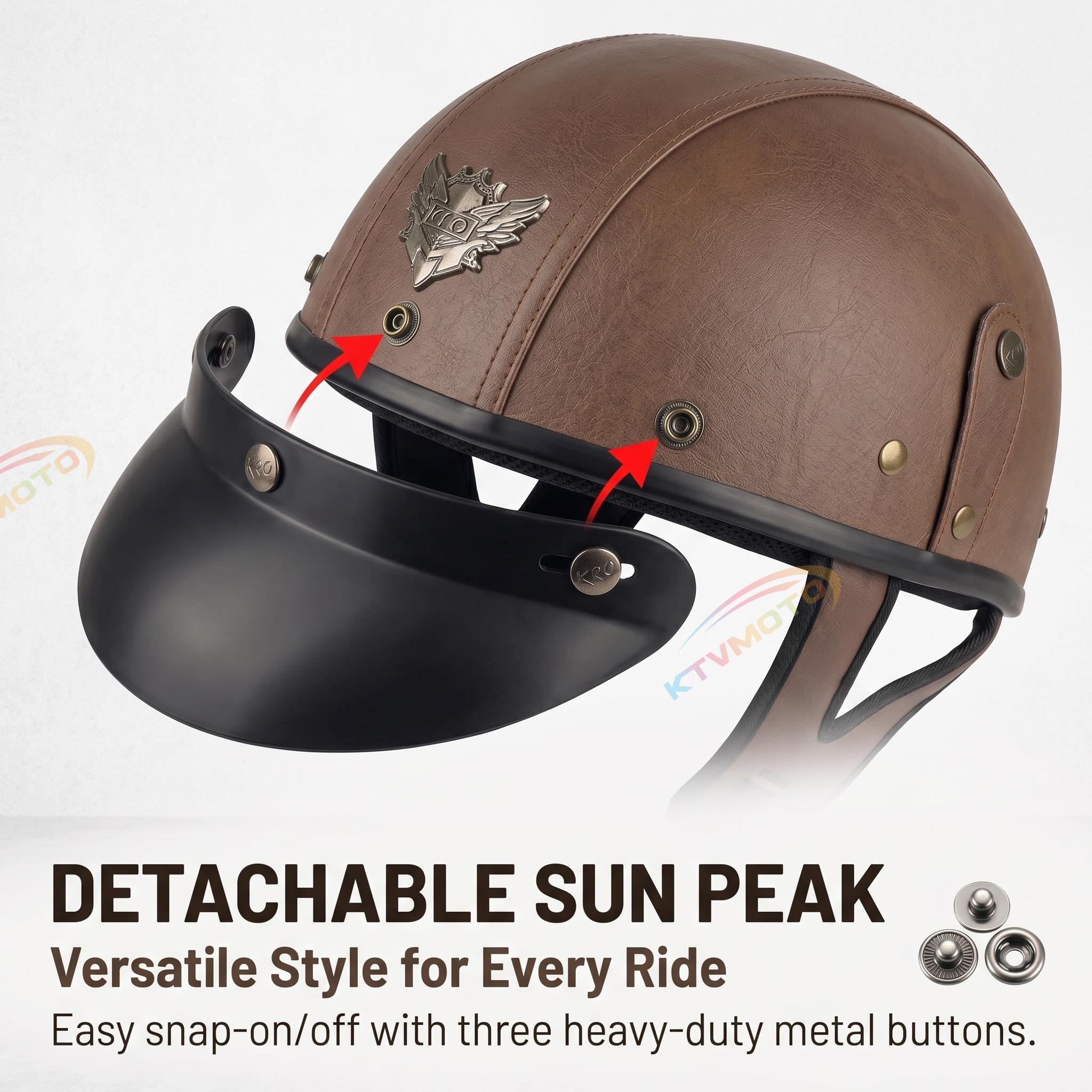 Retro cruiser motorcycle helmet with concealed inner visor-I31