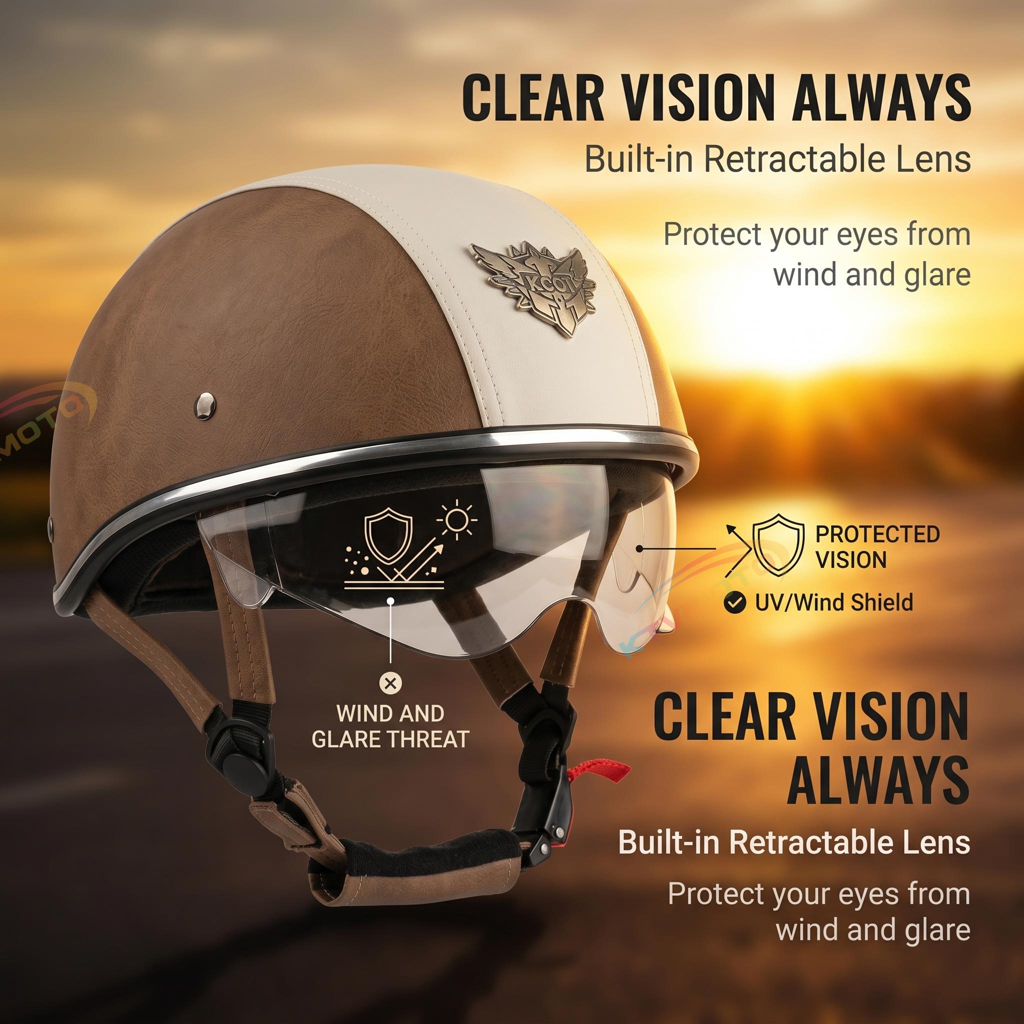 Retro two-tone cruiser motorcycle helmet with goggles-I23