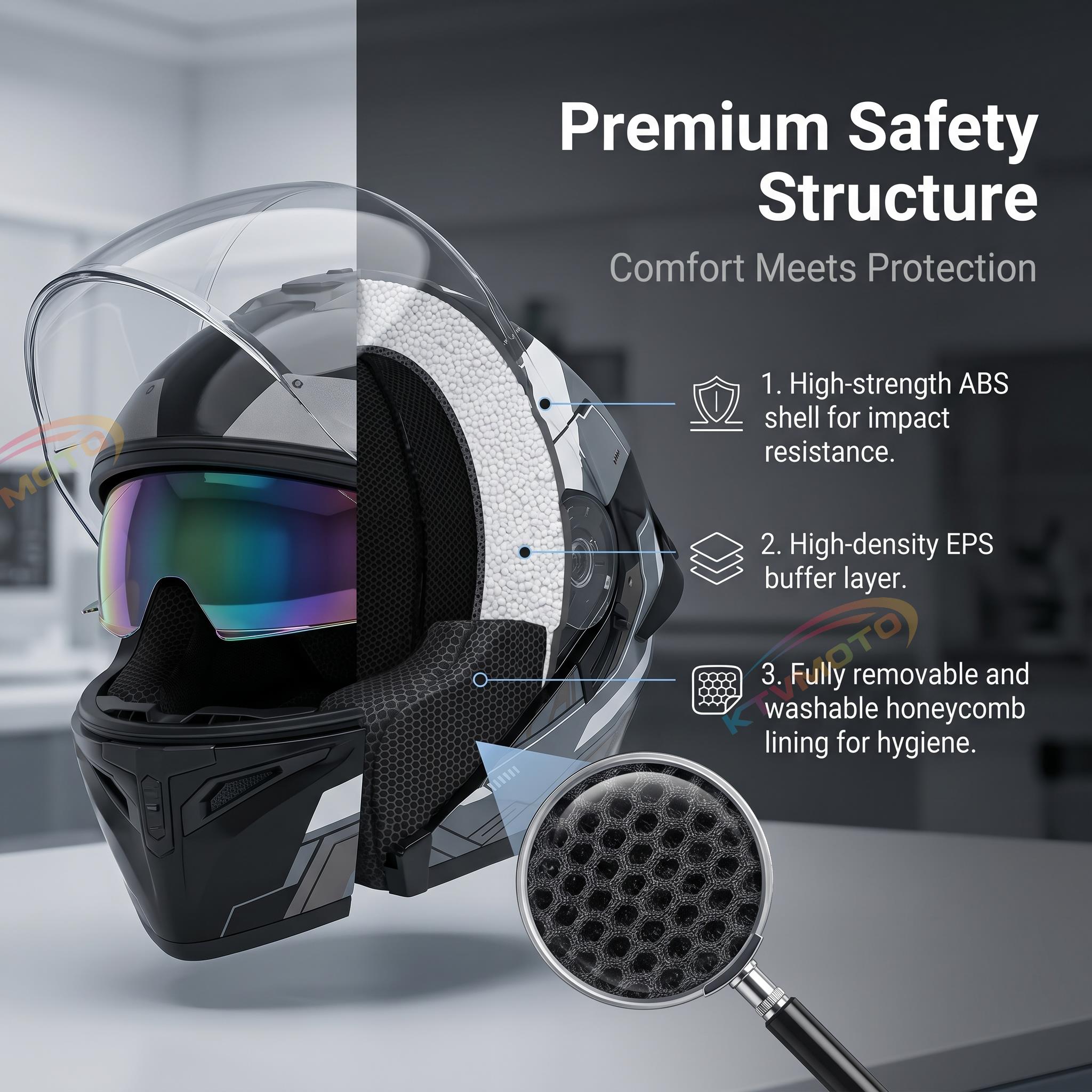 Dual-lens open-face motorcycle helmet with sun visor-I74