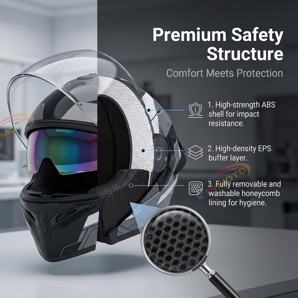 Dual-lens open-face motorcycle helmet with sun visor-I74